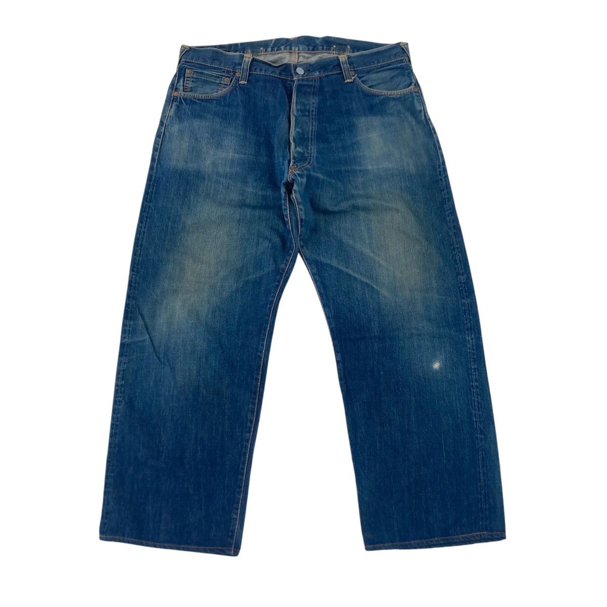DISTRESSED EVISU SELVEDGE BUCKLE BACK JEANS