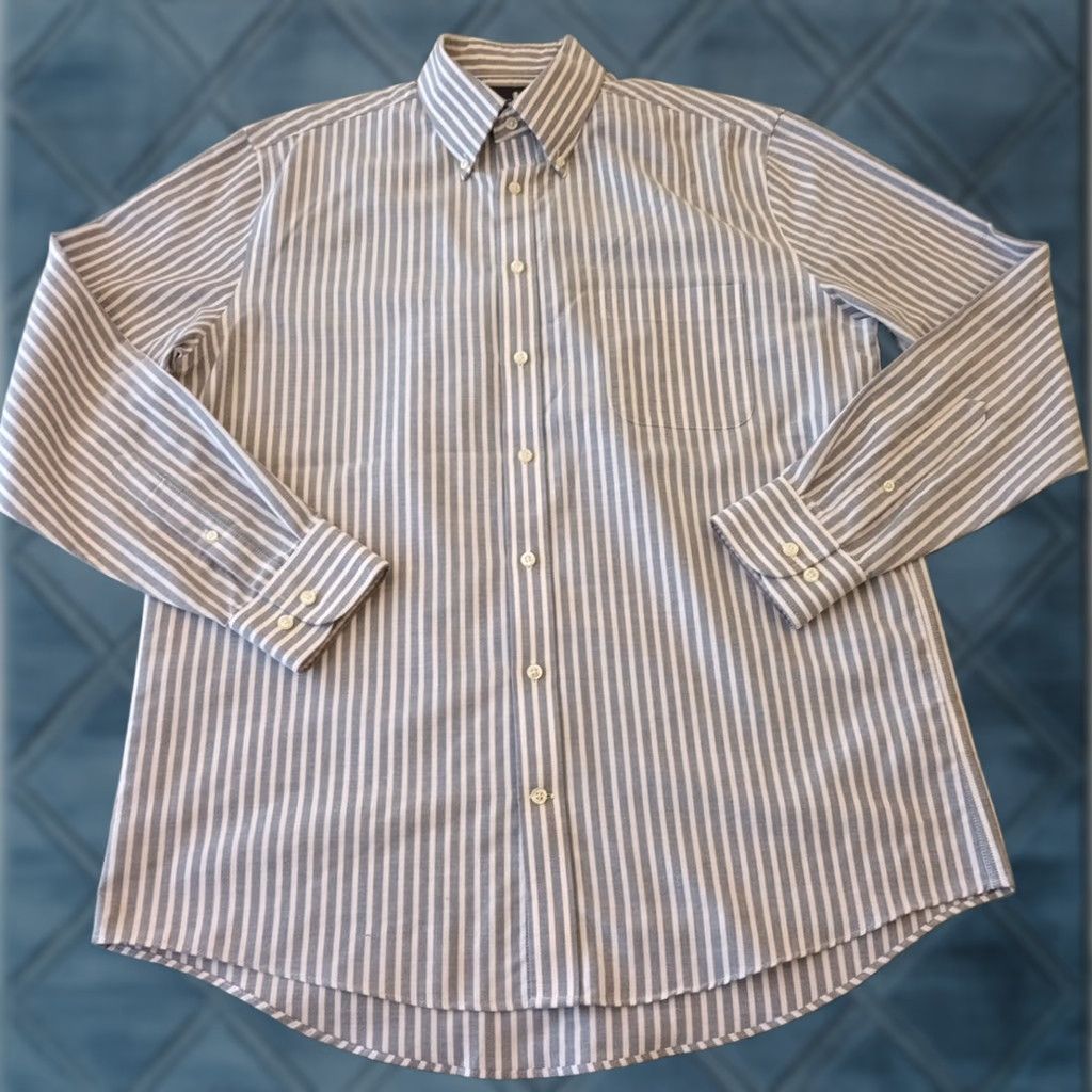 Stafford Stafford Shirt Mens Size 16 Blue Striped Long Sleeve Button-Down Oxford Shirt Size US L / EU 52-54 / 3 - 1 Thumbnail