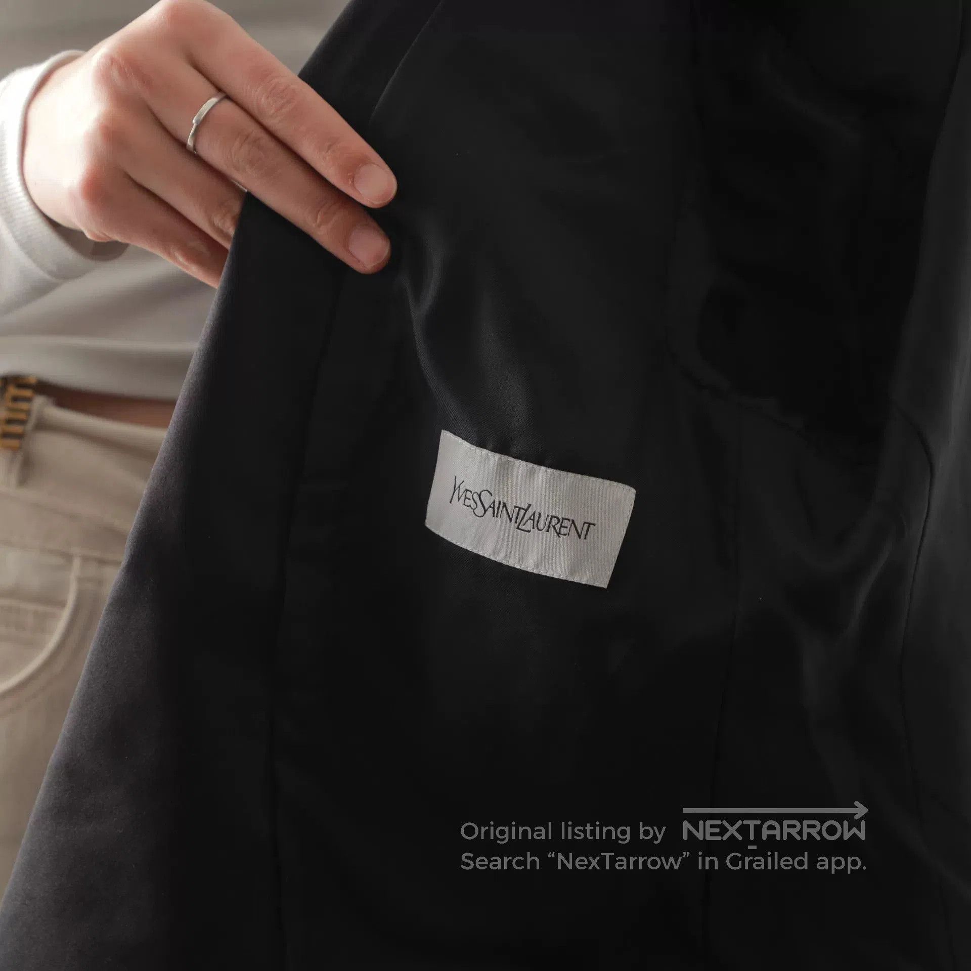 Yves Saint Laurent YSL Black Wool Plaid Lapel Blazer. Size L / US 10 / IT 46 - 6 Thumbnail