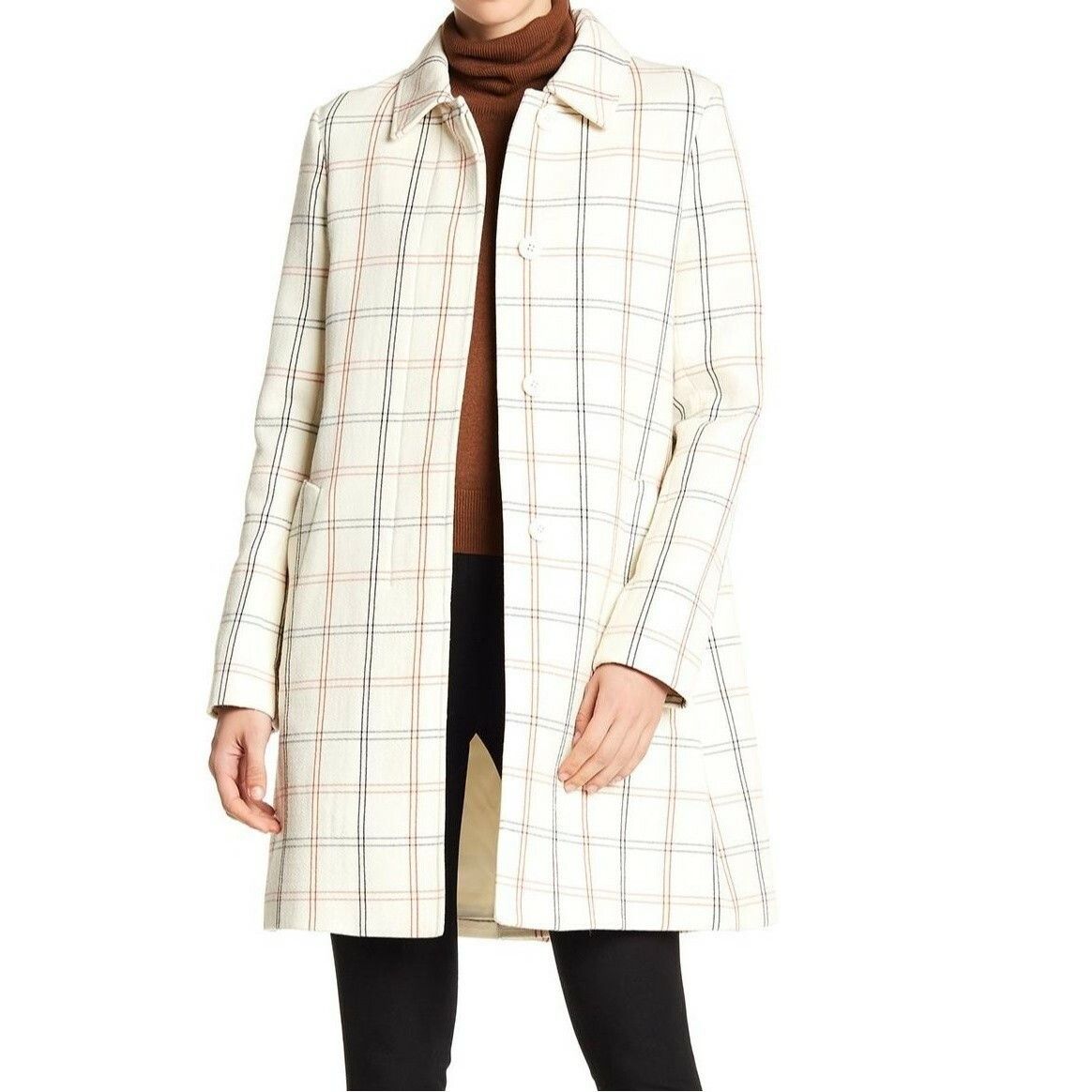 Theory Bozetta Ivory Checkered Plaid Wool Coat NWT MSRP $895 Size L / US 10 / IT 46 - 3 Thumbnail