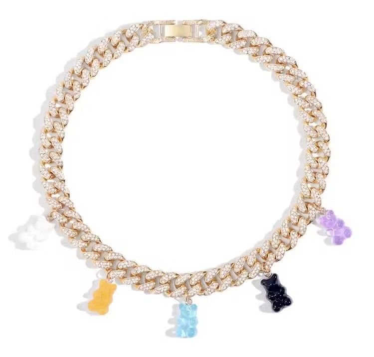 Other Gold Color Cuban Link Chain acrylic Bear Pendant Necklace Size ONE SIZE - 2 Thumbnail