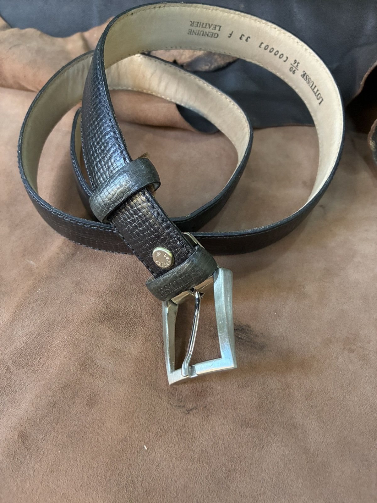 Other LOTTUSSE black grained leather made in spain dress belt Size 36 - 5 Thumbnail