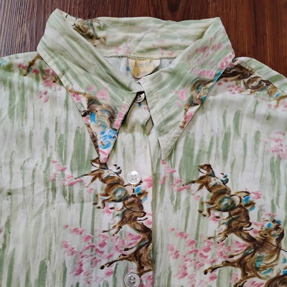 Other Vintage Beeline Horse Polo Riders Polyester Disco Shirt Size L / US 10 / IT 46 - 1 Thumbnail