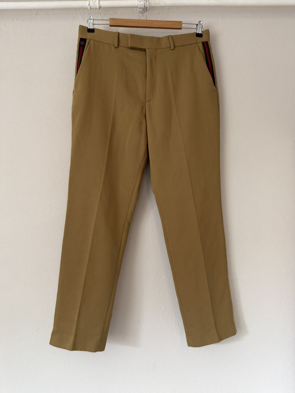 Gucci Camel Trousers with Web Stripe Trim Size US 36 / EU 52 - 1 Thumbnail