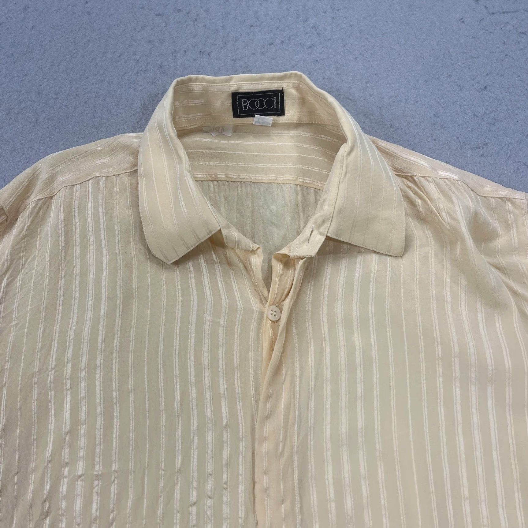 Vintage VINTAGE Booci Shirt Mens Large Yellow Tan 100% Silk Disco Long Sleeve 70s Shirt Mens Vintage Booci Yellow Silk Long Sleeve Button-Up 70s Size US L / EU 52-54 / 3 - 2 Thumbnail