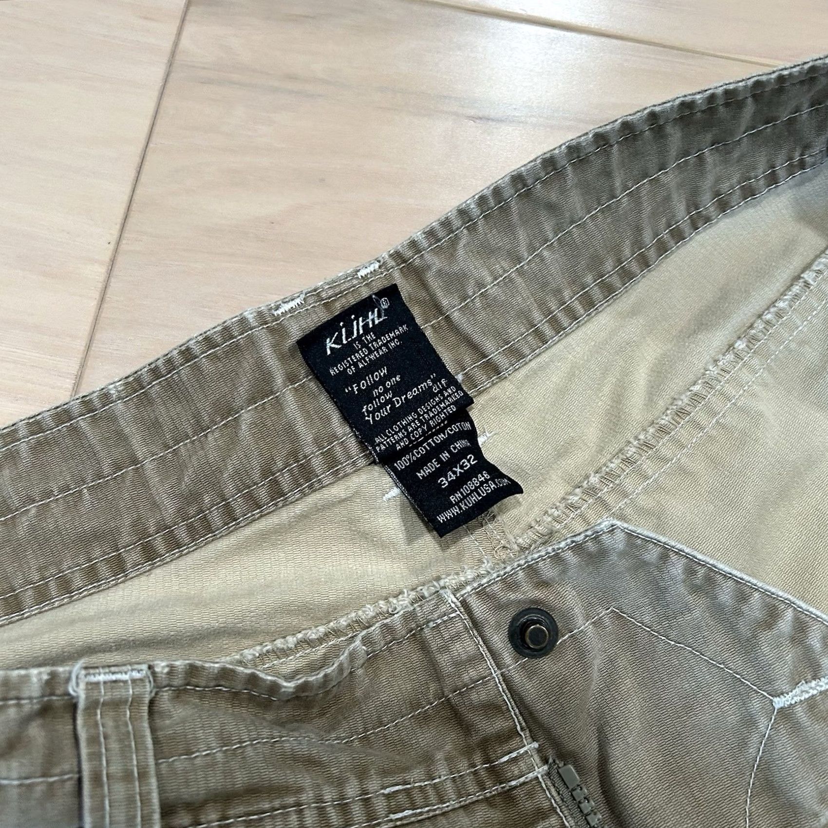 Vintage Kuhl Crag Series Pants Mens 34x31 Beige Cotton Blend Straight Leg 5-Pocket Zipper Button Vintage Patina Dye Workwear Casual Travel Size US 34 / EU 50 - 7 Thumbnail