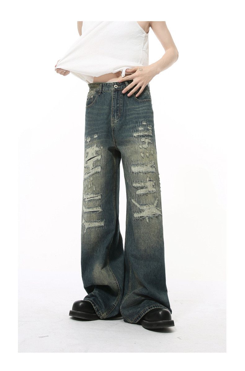 Japanese Brand × Jean Street washed distressed loose versatile wide-leg jeans Size US 32 / EU 48 - 3 Thumbnail