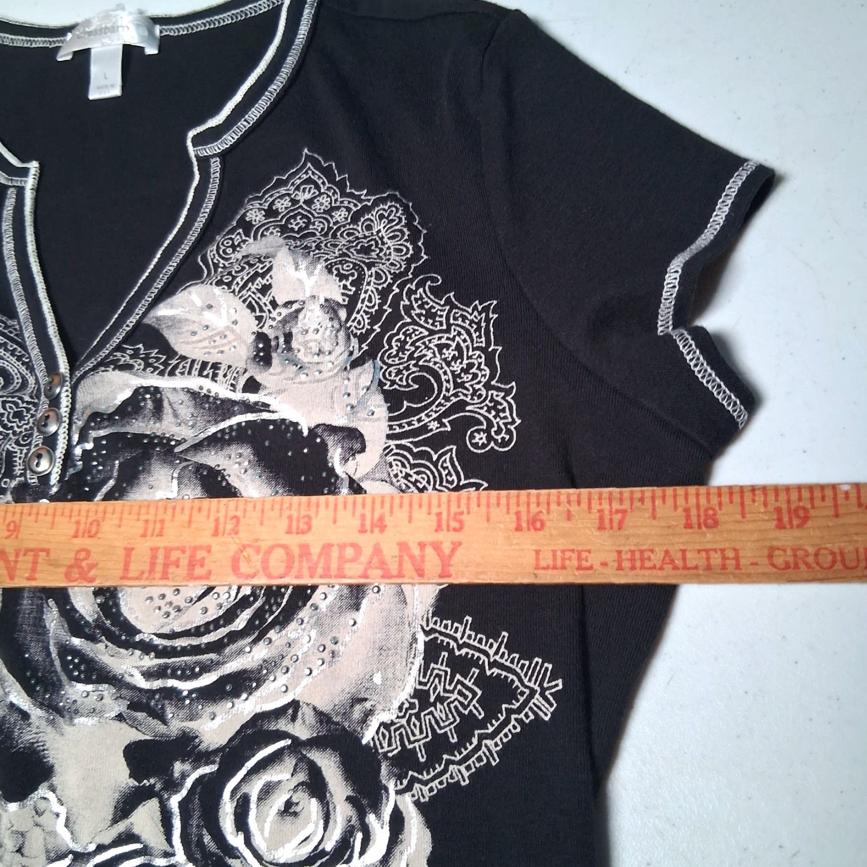Vintage VINTAGE Dressbarn Shirt Women L Black Cap Sleeve Studded Rose Y2K Floral Silver V-neck Slim Size L / US 10 / IT 46 - 6 Thumbnail