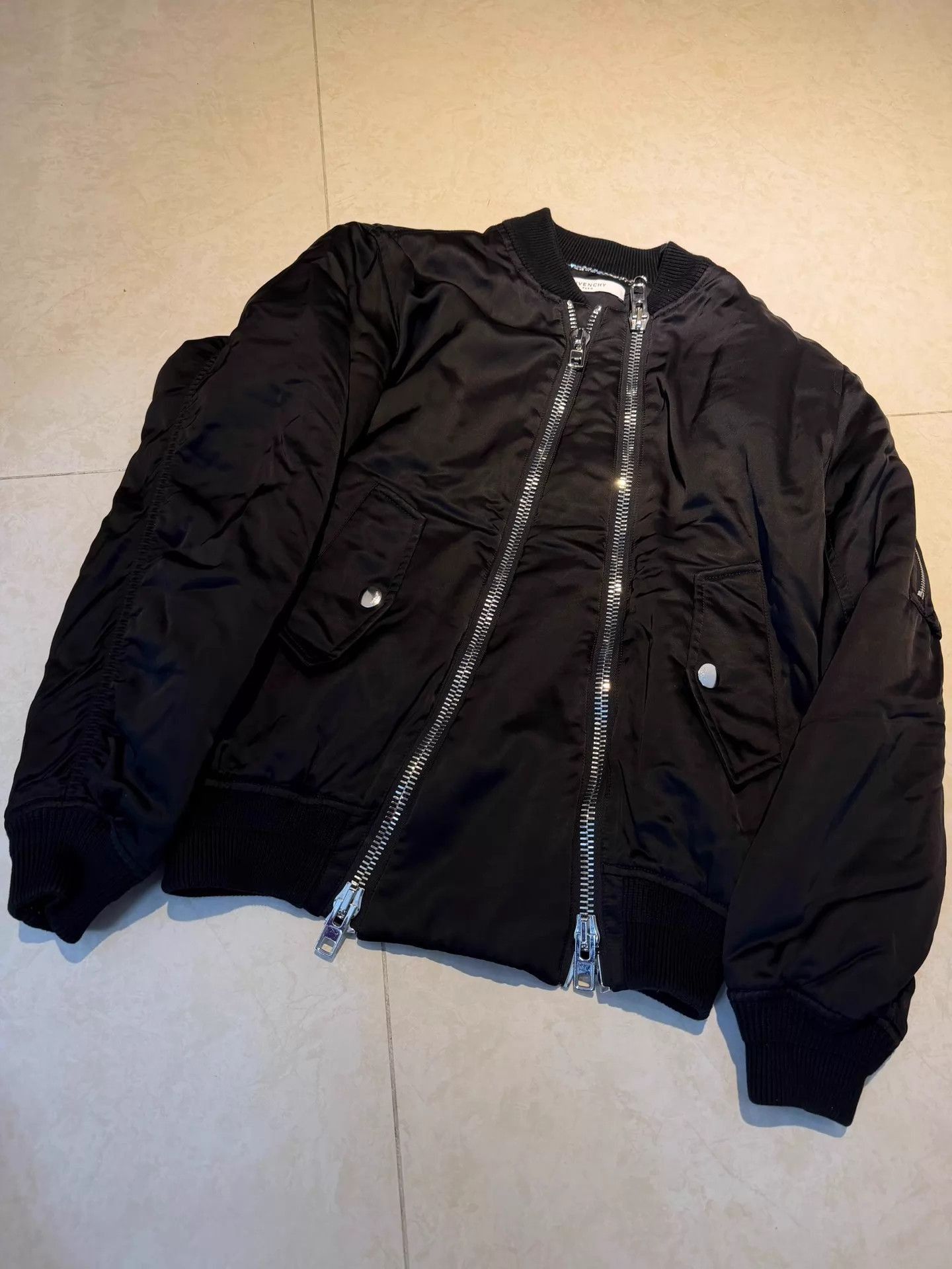 Givenchy Black Satin Bomber Jacket with Double Zippers Size US S / EU 44-46 / 1 - 1 Thumbnail