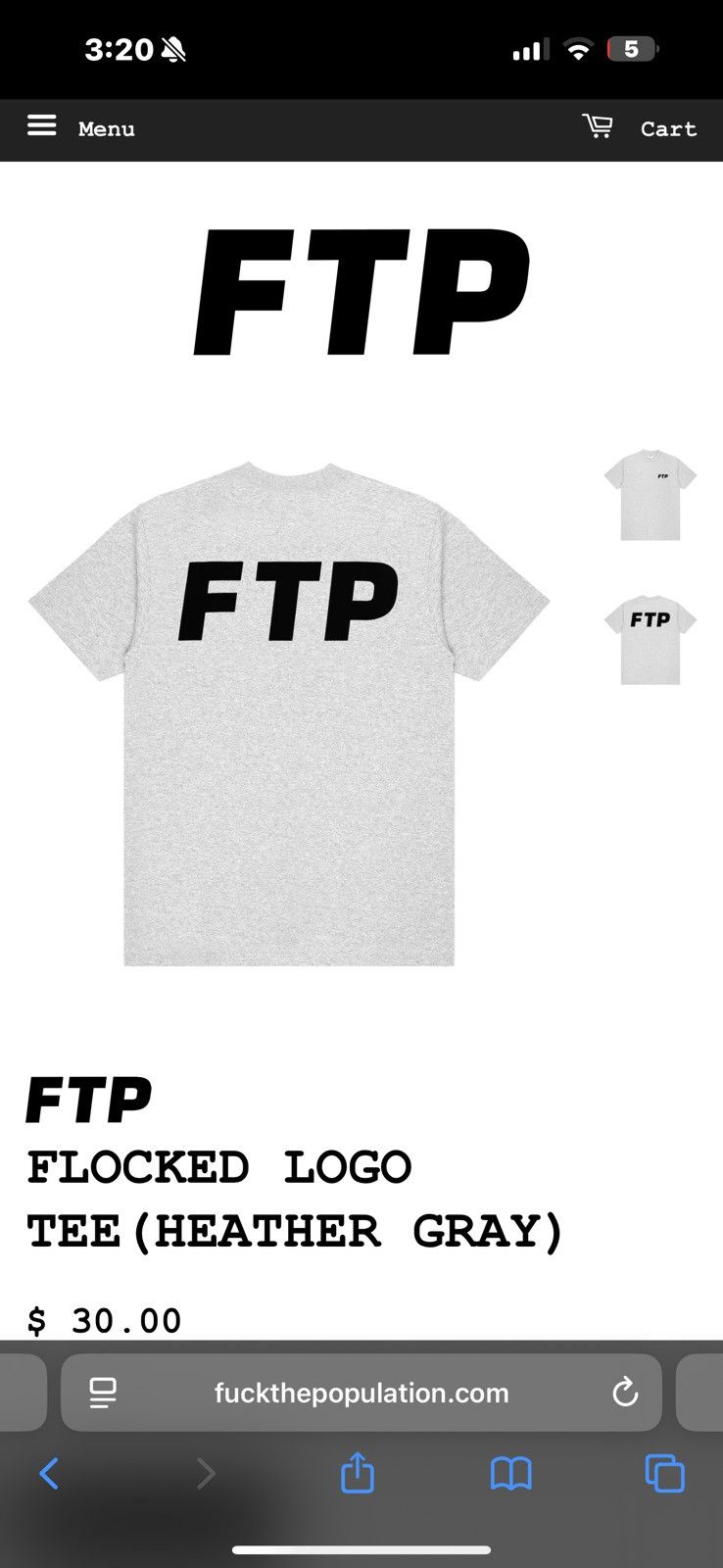 Fuck The Population FTP FLOCKED LOGO TEE (HEATHER GRAY) Size US M / EU 48-50 / 2 - 3 Thumbnail