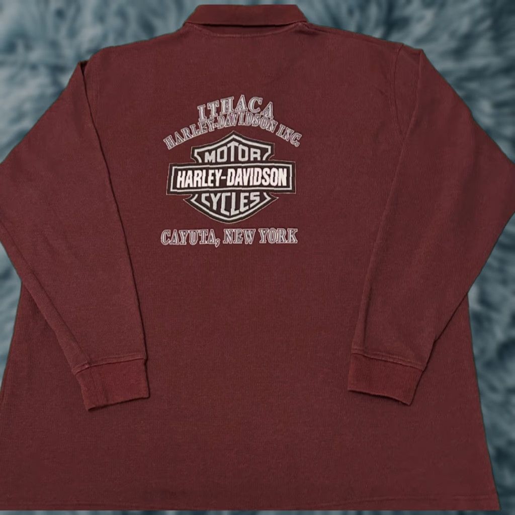 Harley Davidson VINTAGE Harley-Davidson Long Sleeve Polo Collared Shirt Sz XXL Burgundy 90s Y2K NY Motorcyle Biker Grunge Hip Hop Mens Size US XXL / EU 58 / 5 - 1 Thumbnail