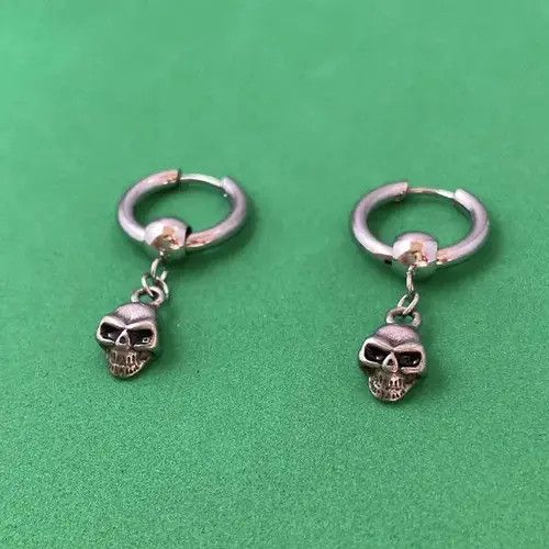 Designer × Jewelry 925 Silver Plated Skull Dangle Drop Earrings for Men Women Size ONE SIZE - 3 Thumbnail