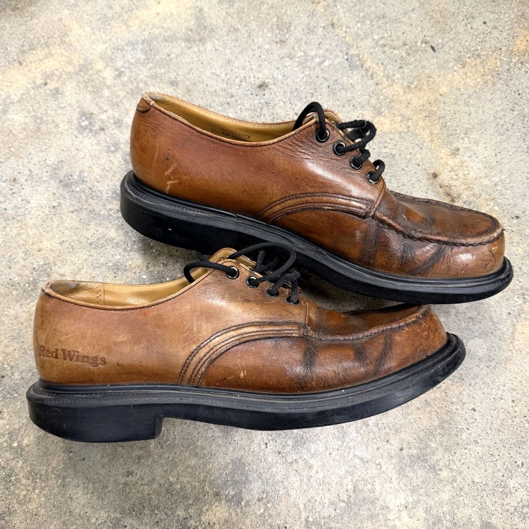 Red Wing VINTAGE Red Wing USA 104 Postman Boots Mens 10 B Distressed Moc Toe SuperSole Leather Derby Workwear USA 90s Size US 9 / EU 42 - 2 Thumbnail