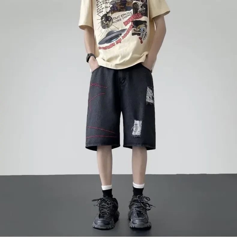 Denime × Japanese Brand Streetwear Shorts Casual Loose-fit Straight-leg Ripped Denim Size US 33 - 1 Thumbnail