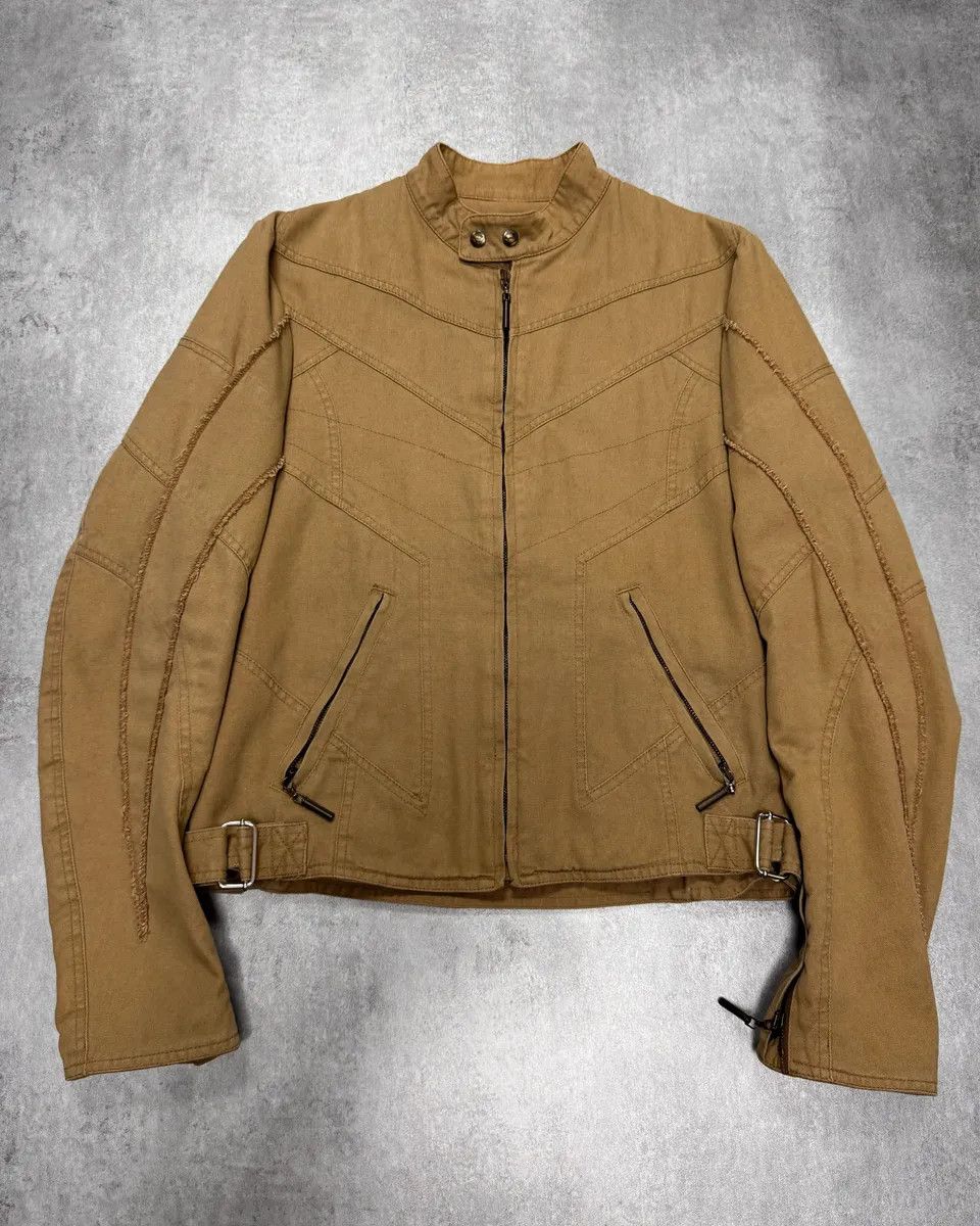 Just Cavalli × Vintage SS2004 Cavalli Biker Structured Beige Denim Jacket Size US S / EU 44-46 / 1 - 1 Thumbnail
