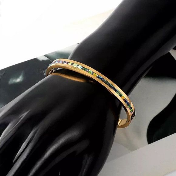 Other Women Colorful Crystal Row Bangle Stainless Bracelet (G) Size ONE SIZE - 2 Thumbnail
