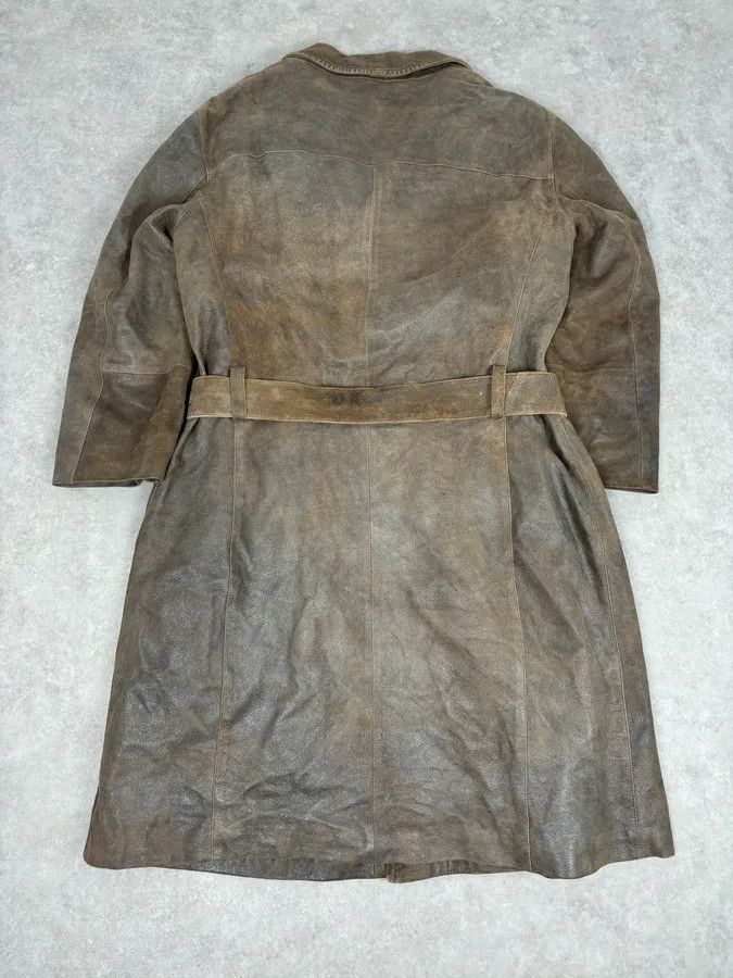 Emporio Armani AW2003 Emporio Armani Brown Eroded Leather Belted Trench Coat Size S / US 4 / IT 40 - 3 Thumbnail