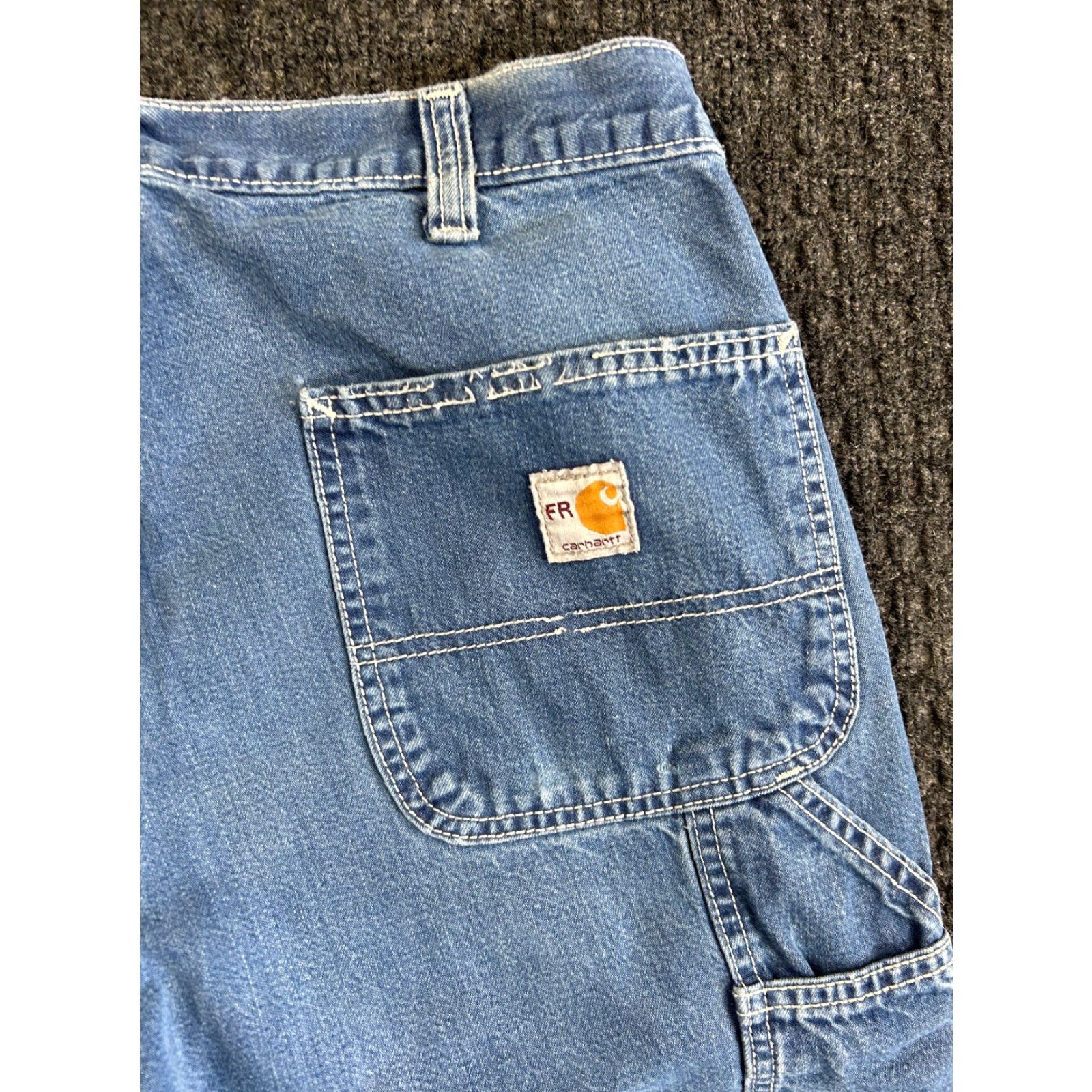 Carhartt VINTAGE Carhartt FR Jeans Wide Leg Baggy 33 x 28 Carpenter Flame Resistant Denim Blue Mens 90s Rock Grunge Workwear Casual Jeans Size US 33 - 4 Thumbnail