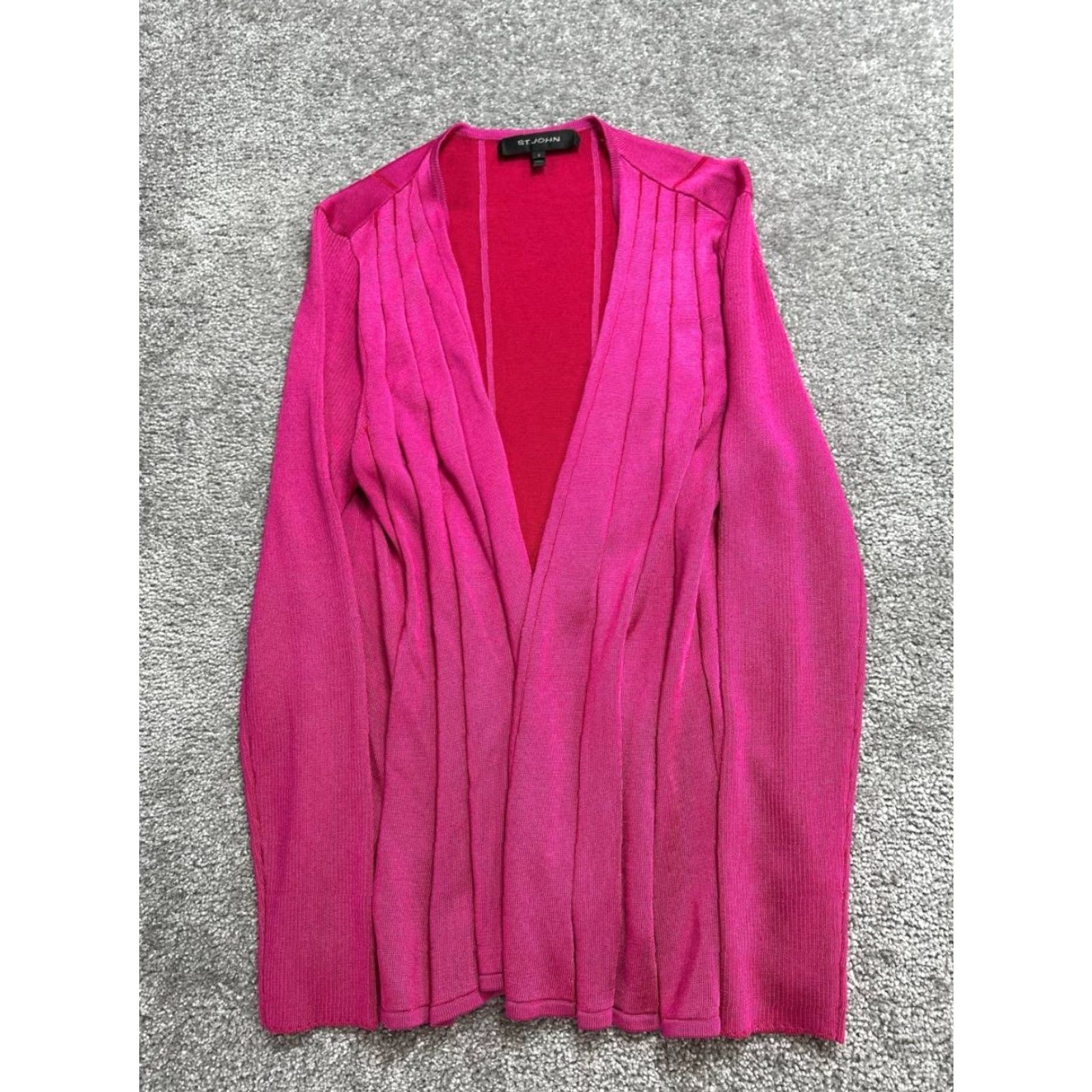 St. John St John Cardigan Sweater Womens Small Pink Striped Tight Knit Open Front Size S / US 4 / IT 40 - 2 Thumbnail