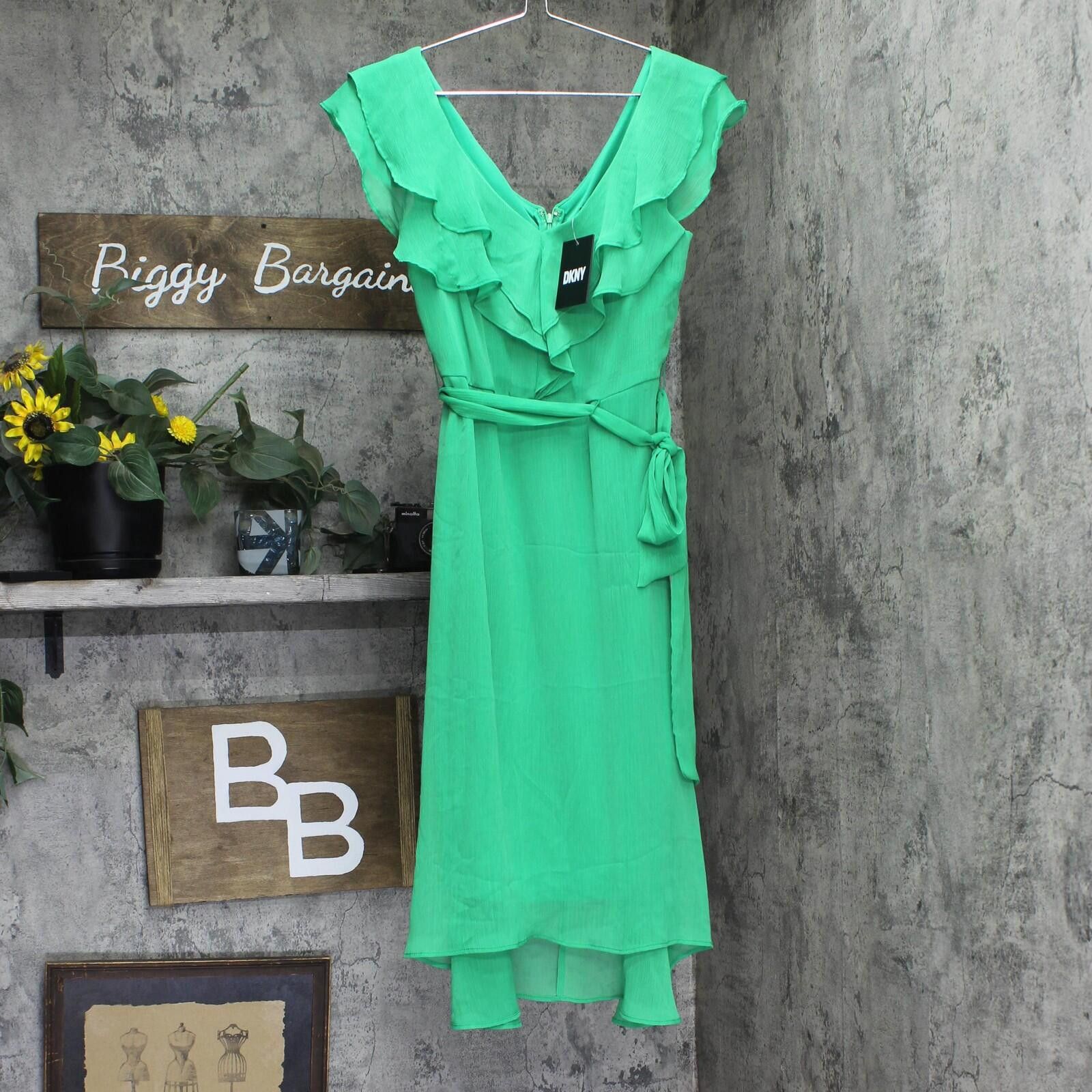 DKNY Dkny Womens Woven Tie Double Ruffle-collar Dress Green 4 Size S / US 4 / IT 40 - 1 Thumbnail