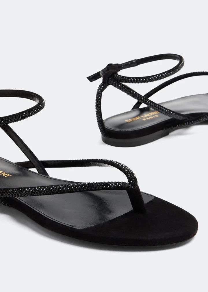 Saint Laurent Paris oc11z1125 Nadja Sandals in Suede and Rhinestones in Black Size US 9.5 / IT 39.5 - 2 Thumbnail