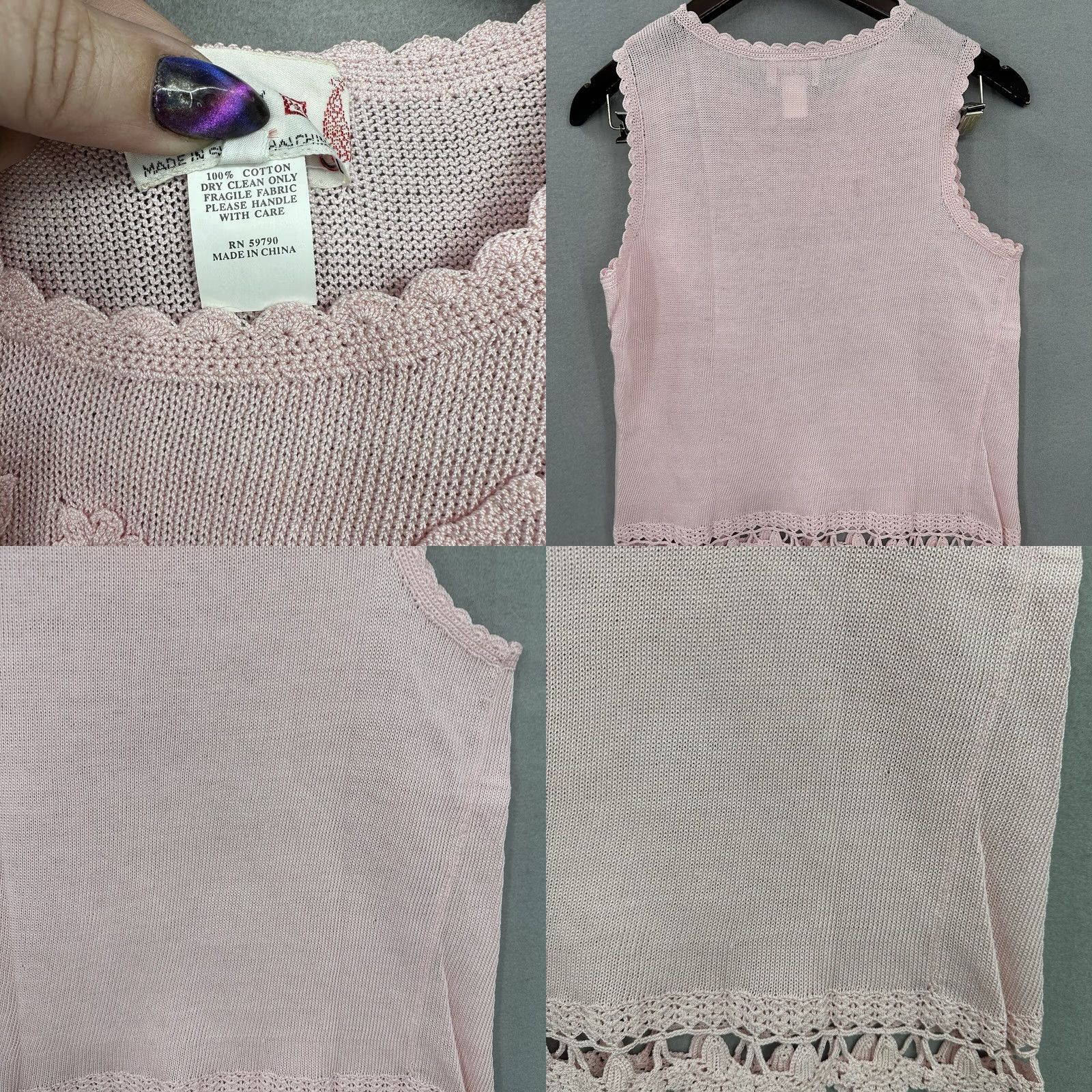 Pinko VINTAGE LIM'S Sweater Vest Womens L Floral 3D Appliqué Crochet Knit Pink Y2K Size L / US 10 / IT 46 - 8 Thumbnail