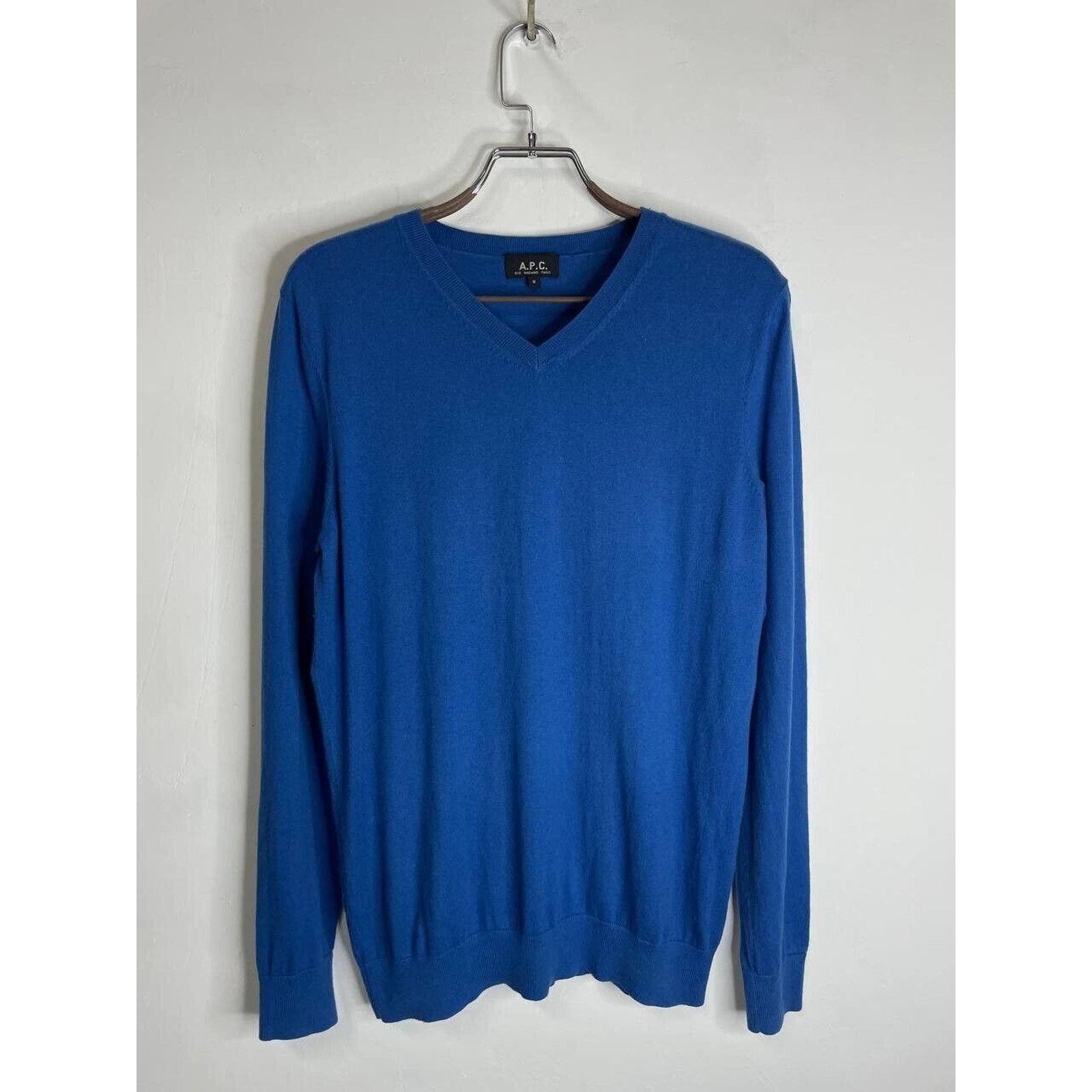 A.P.C. × Vintage A.P.C. Blue V-Neck Sweater Men’s Size M Cotton Cashmere Knit Size US M / EU 48-50 / 2 - 1 Thumbnail