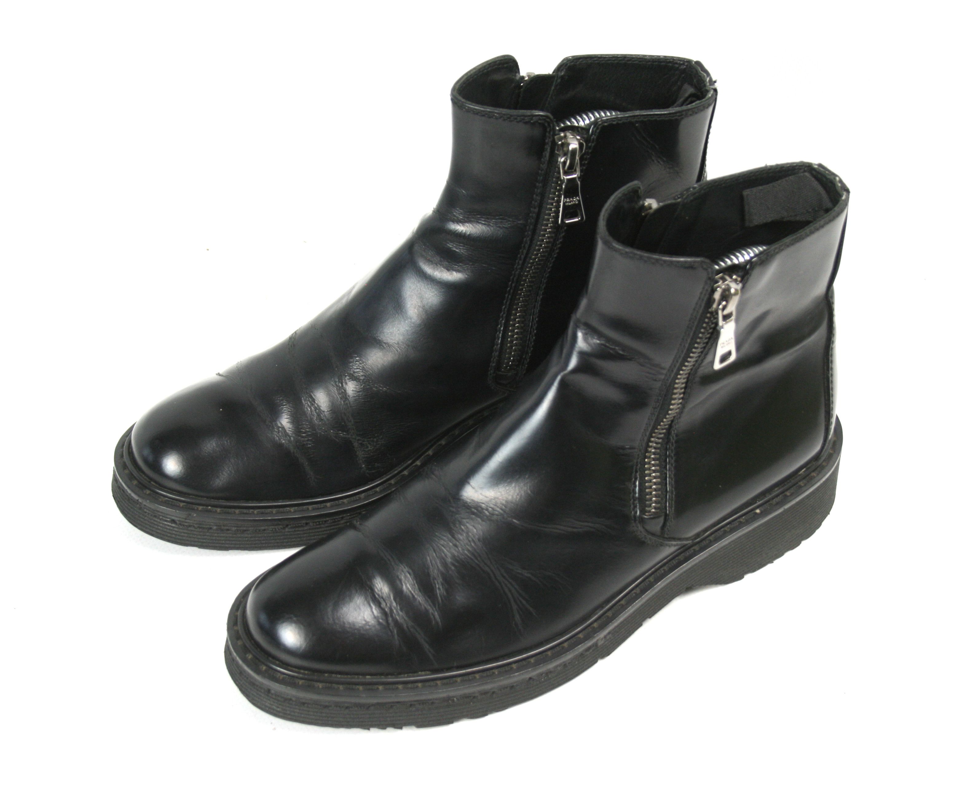 Prada Double Side Zip Leather Combat Boots Size US 7 / IT 37 - 2 Thumbnail