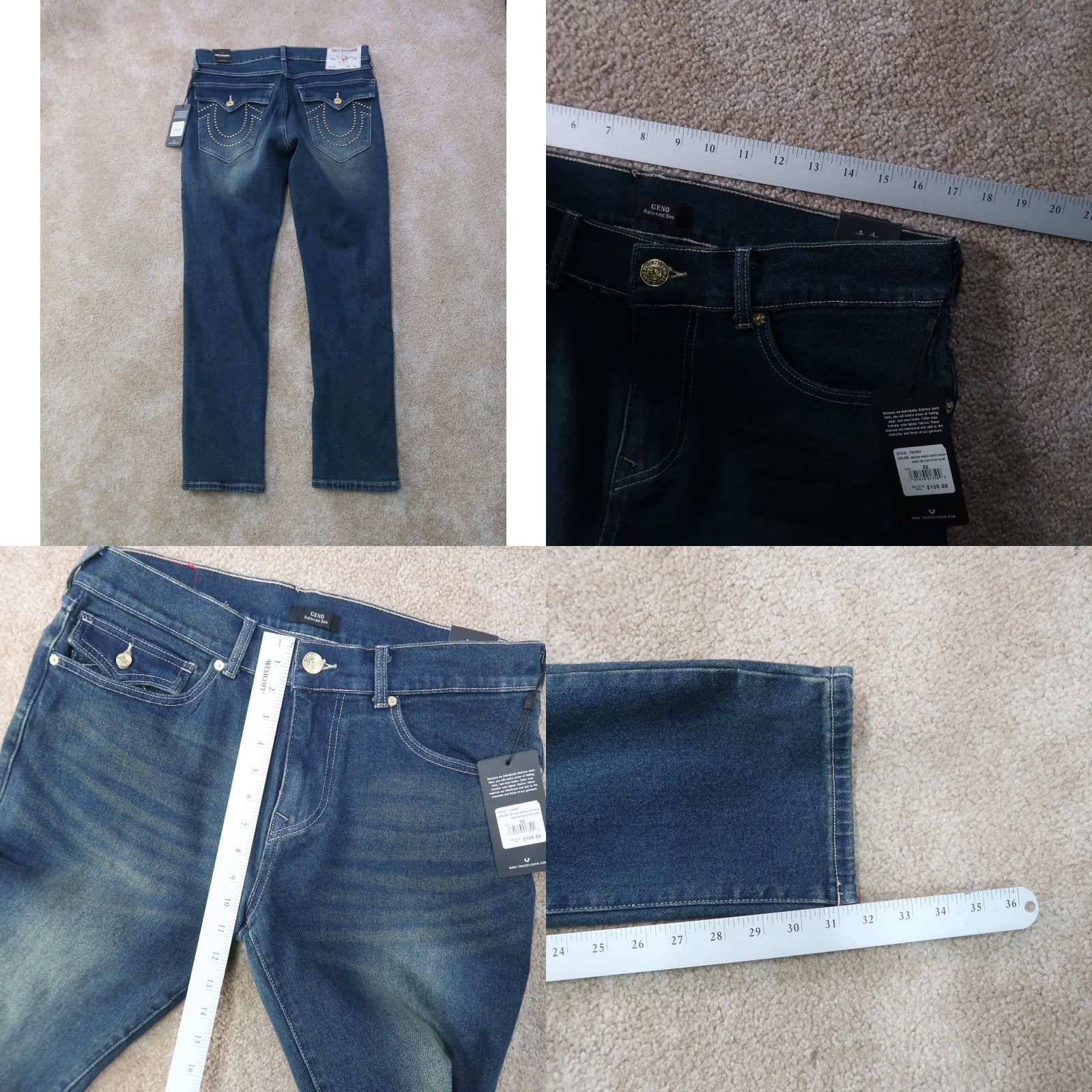 True Religion VINTAGE is not applicable; True Religion Geno Slim Jeans Men's 32x32 Jeans Slim 5-Pocket Blue New with Tags Size US 32 / EU 48 - 8 Thumbnail