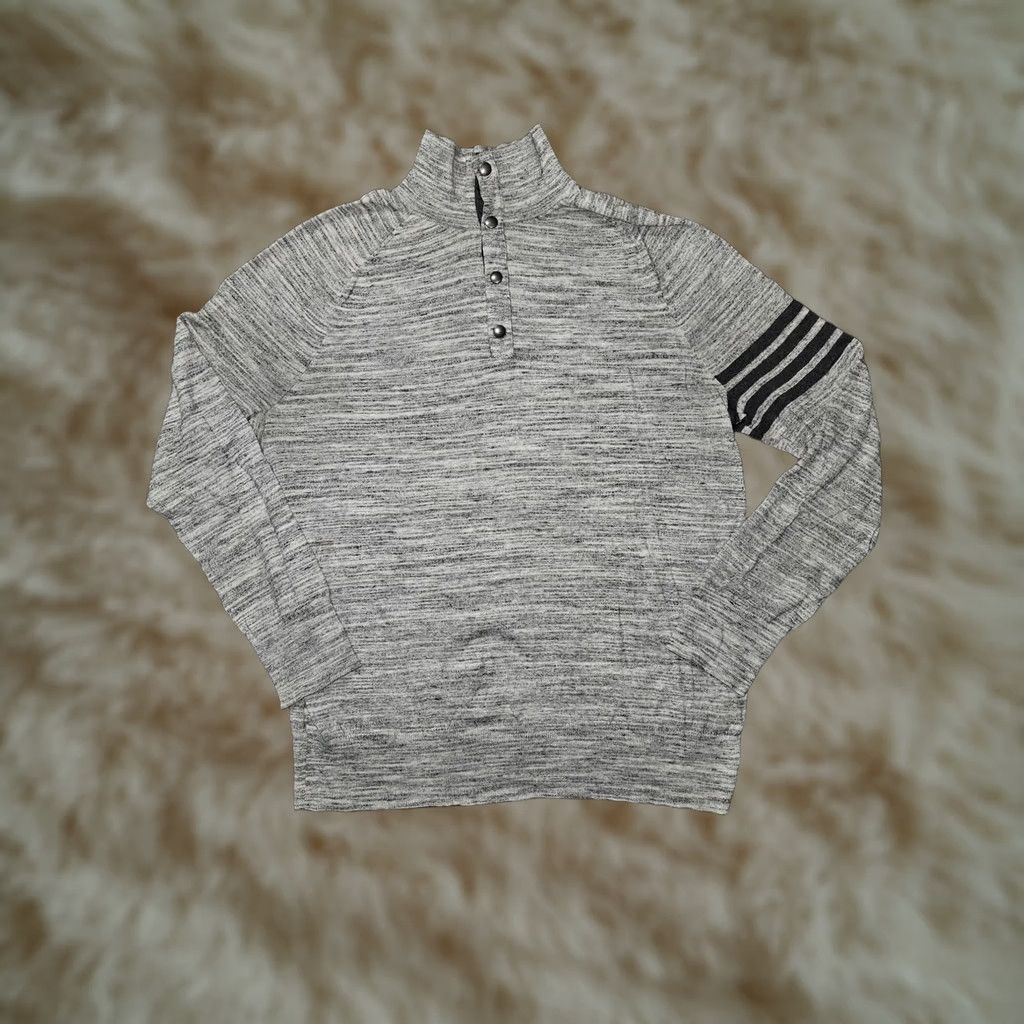Banana Republic Banana Republic Sweater Mens XL Gray Mock Neck Henley Striped Knit Pullover Size US XL / EU 56 / 4 - 1 Thumbnail