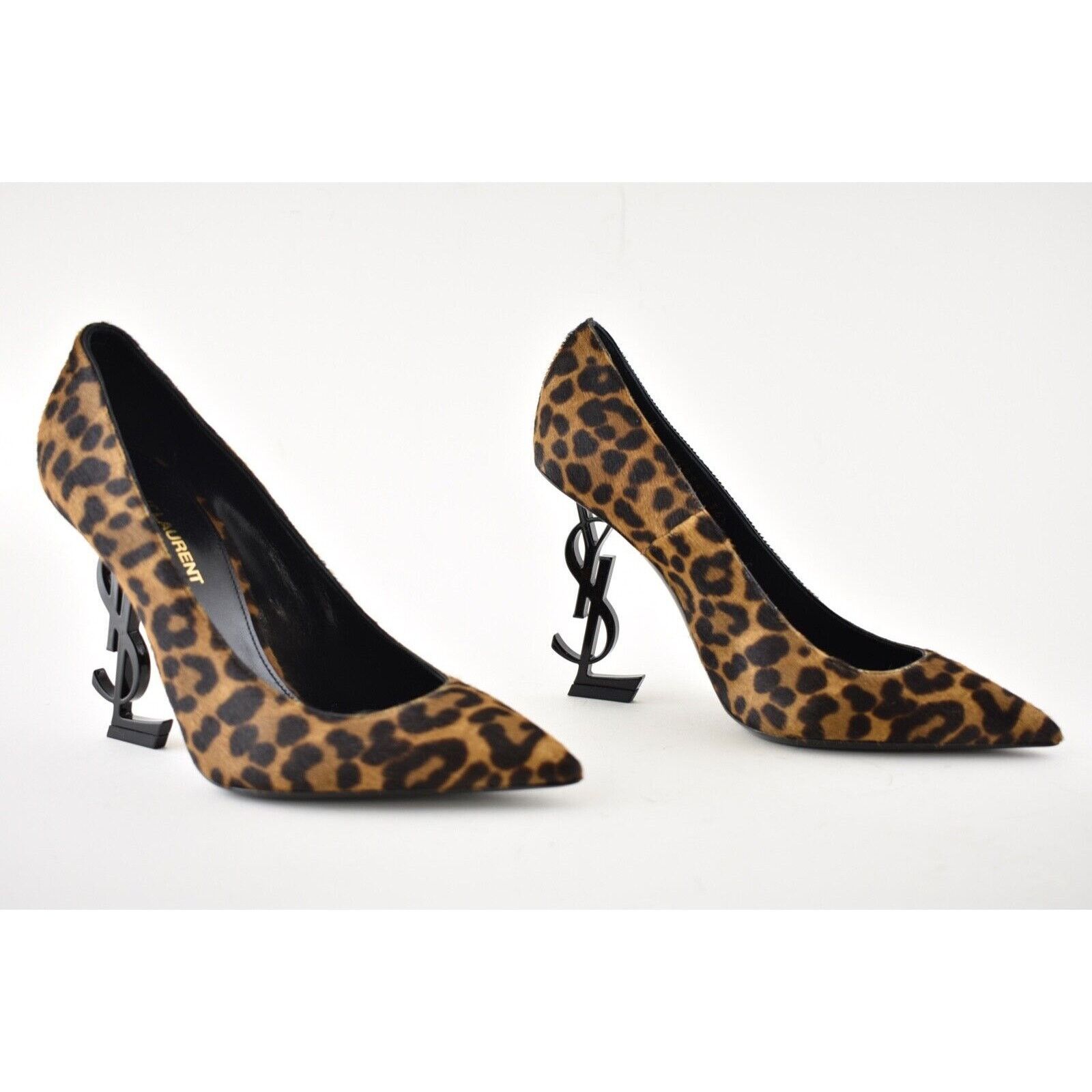 Yves Saint Laurent YSL Logo Opyum Opium 110 Black Brown Leopard Heel Pump 38 Size US 8 / IT 38 - 4 Thumbnail