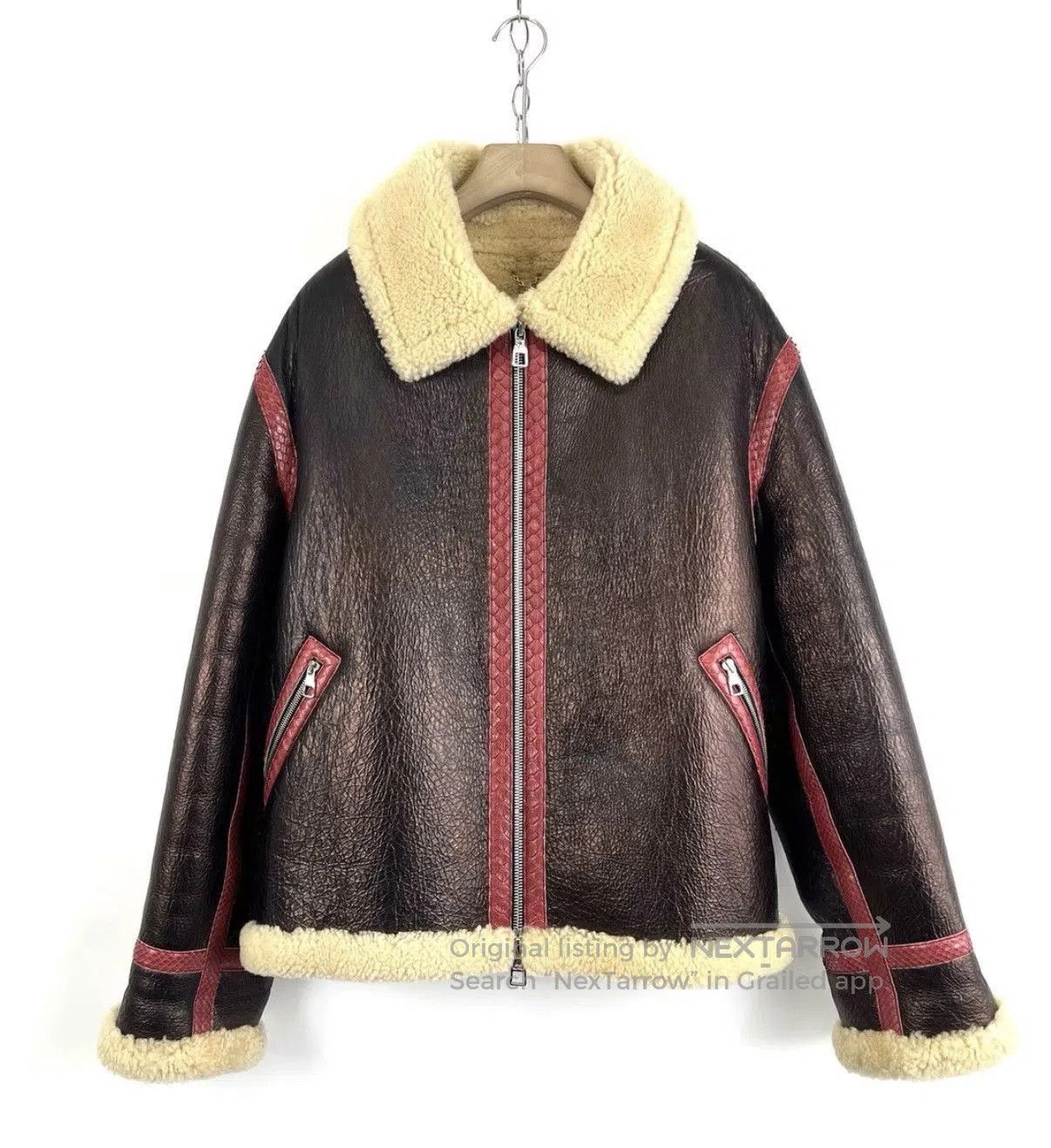 Louis Vuitton Brown Shearling Collar Leather Jacket Size L. Size US L / EU 52-54 / 3 - 1 Thumbnail