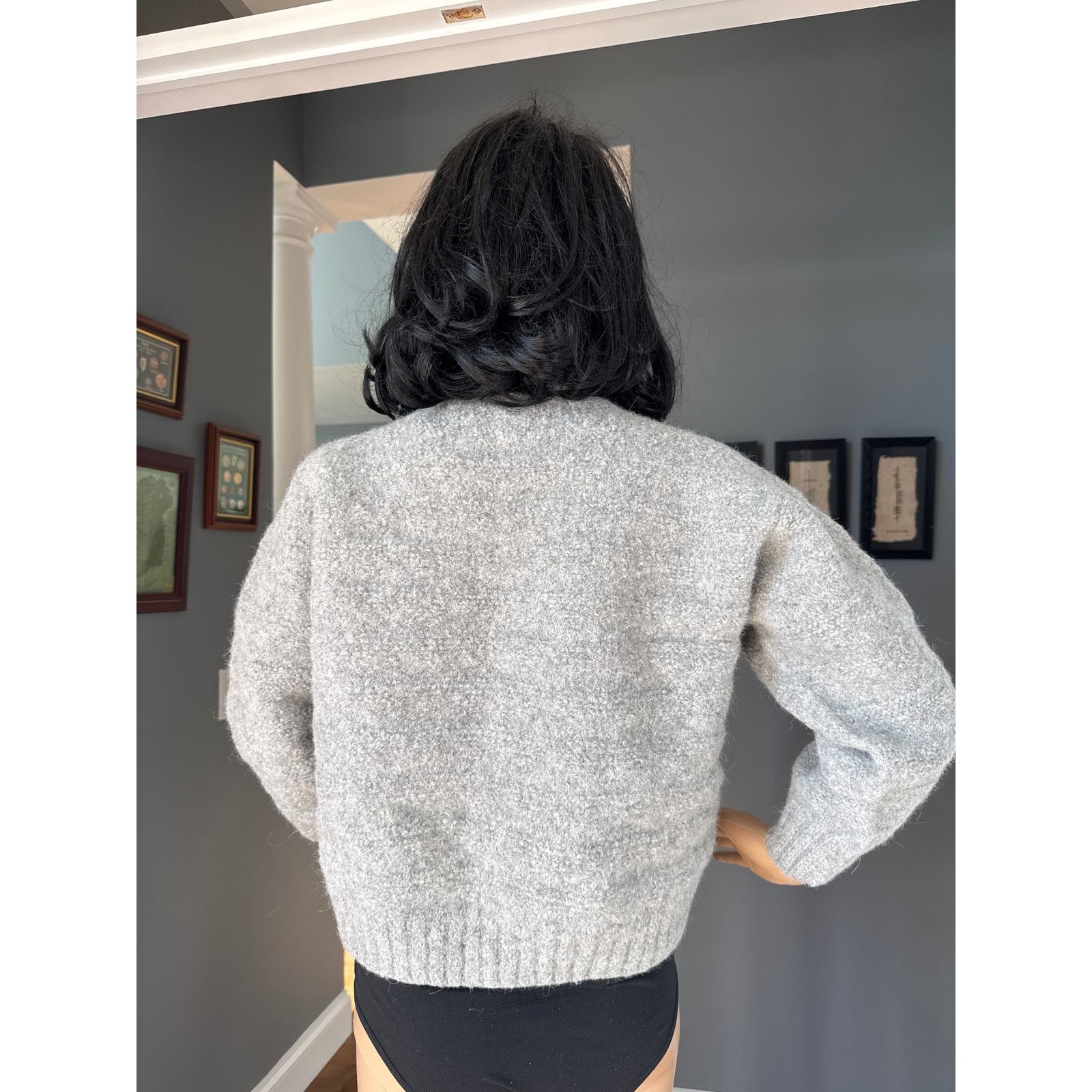 Vintage Peruvian Alpaca V neck Sweater gray faux button down pockets Size M / US 6-8 / IT 42-44 - 15 Thumbnail
