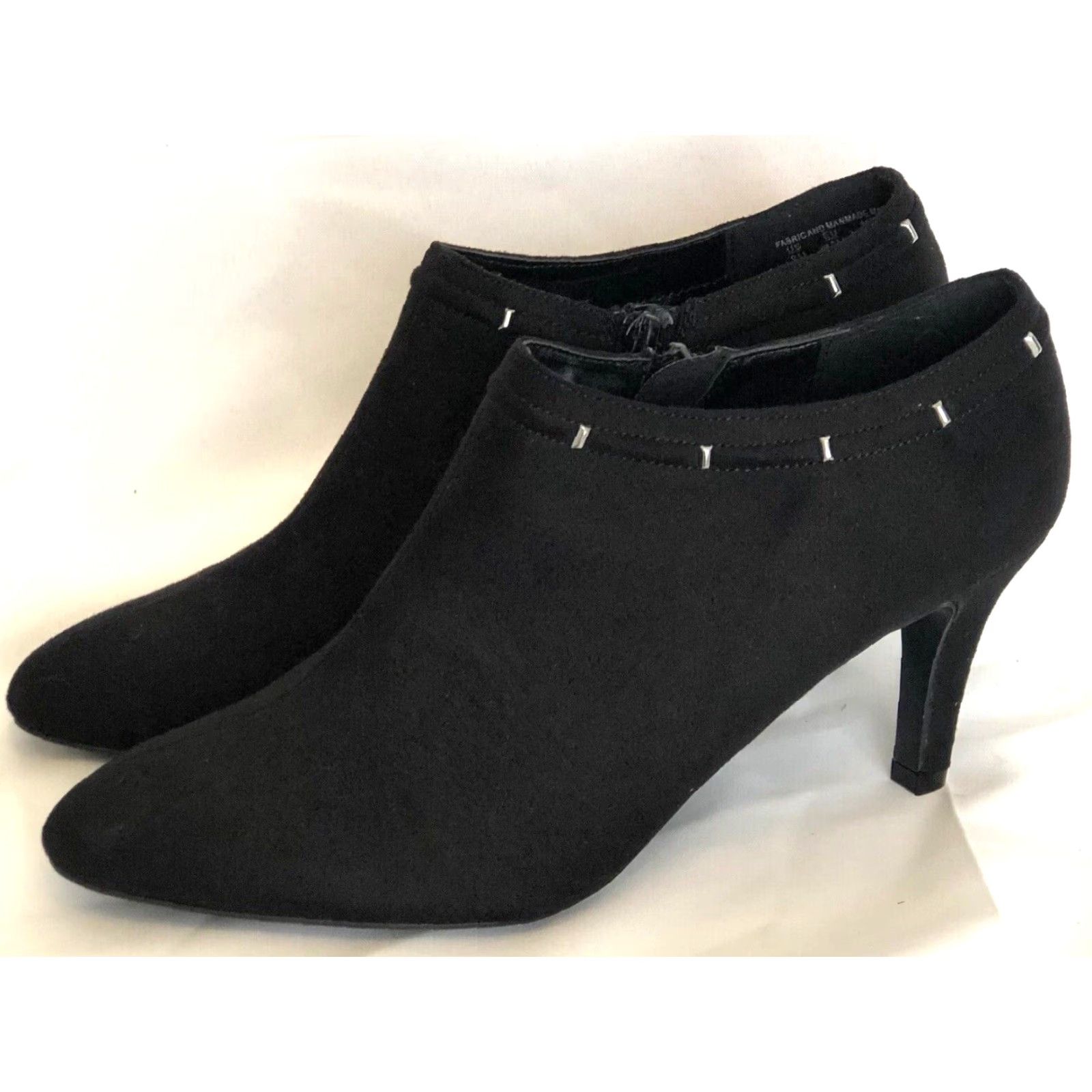 Vintage Covington Boots Women's Ankle Block Black Faux Suede 3" Heel Side Zip Studs Bootie 8M 40 EU 6.5 UK Size US 8 / IT 38 - 4 Thumbnail