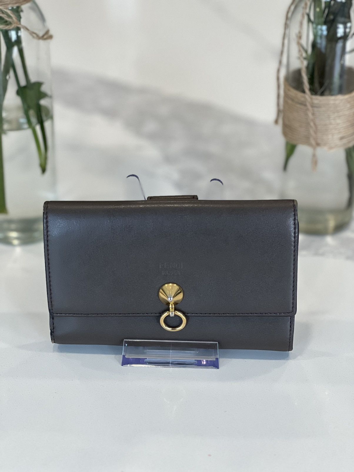 Fendi Fendi Kan I Leather Wallet w/ Ring Closure + Gunmetal Chain Size ONE SIZE - 1 Thumbnail