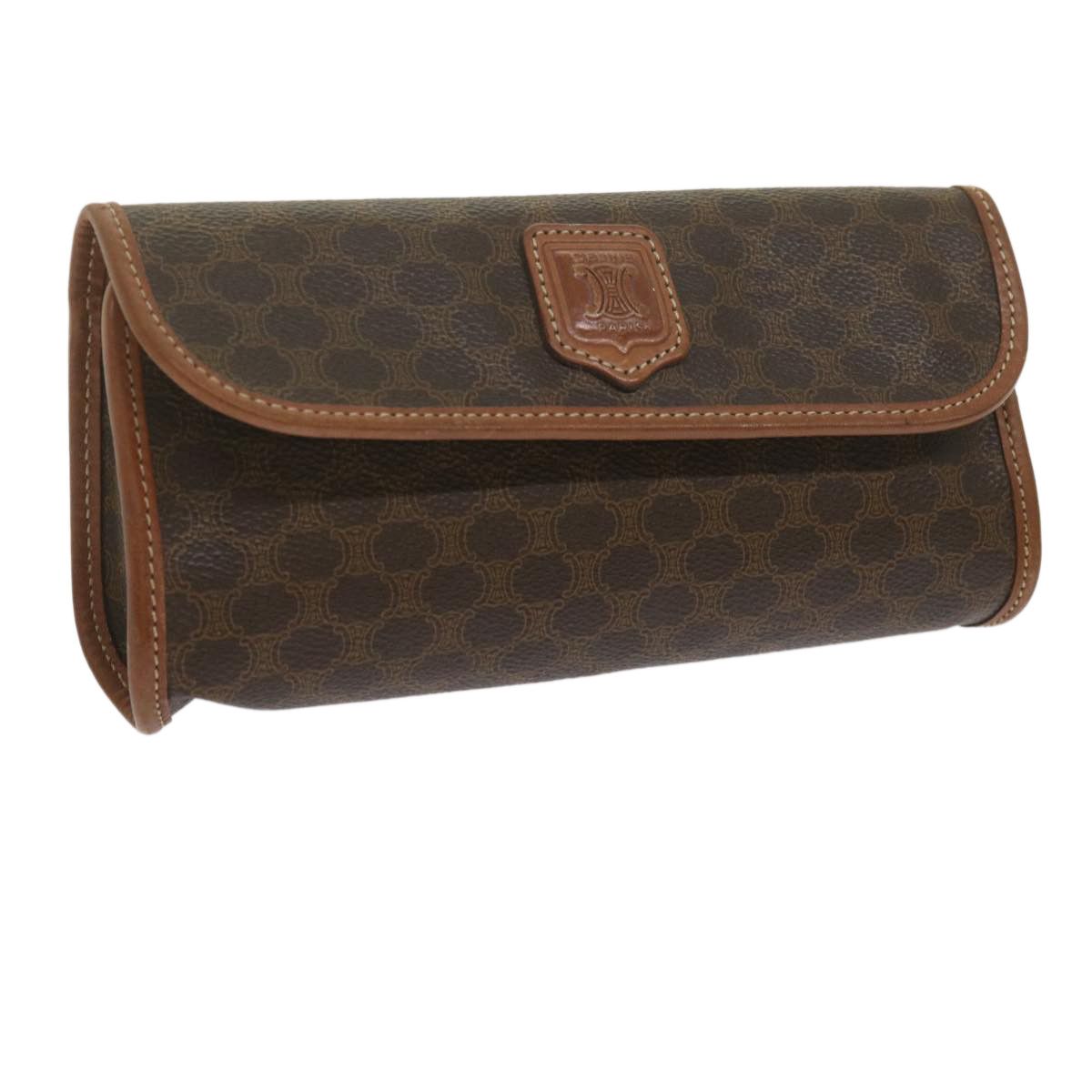 image of Celine Macadam Canvas Pouch Pvc Leather Brown Auth Kk204, Women's