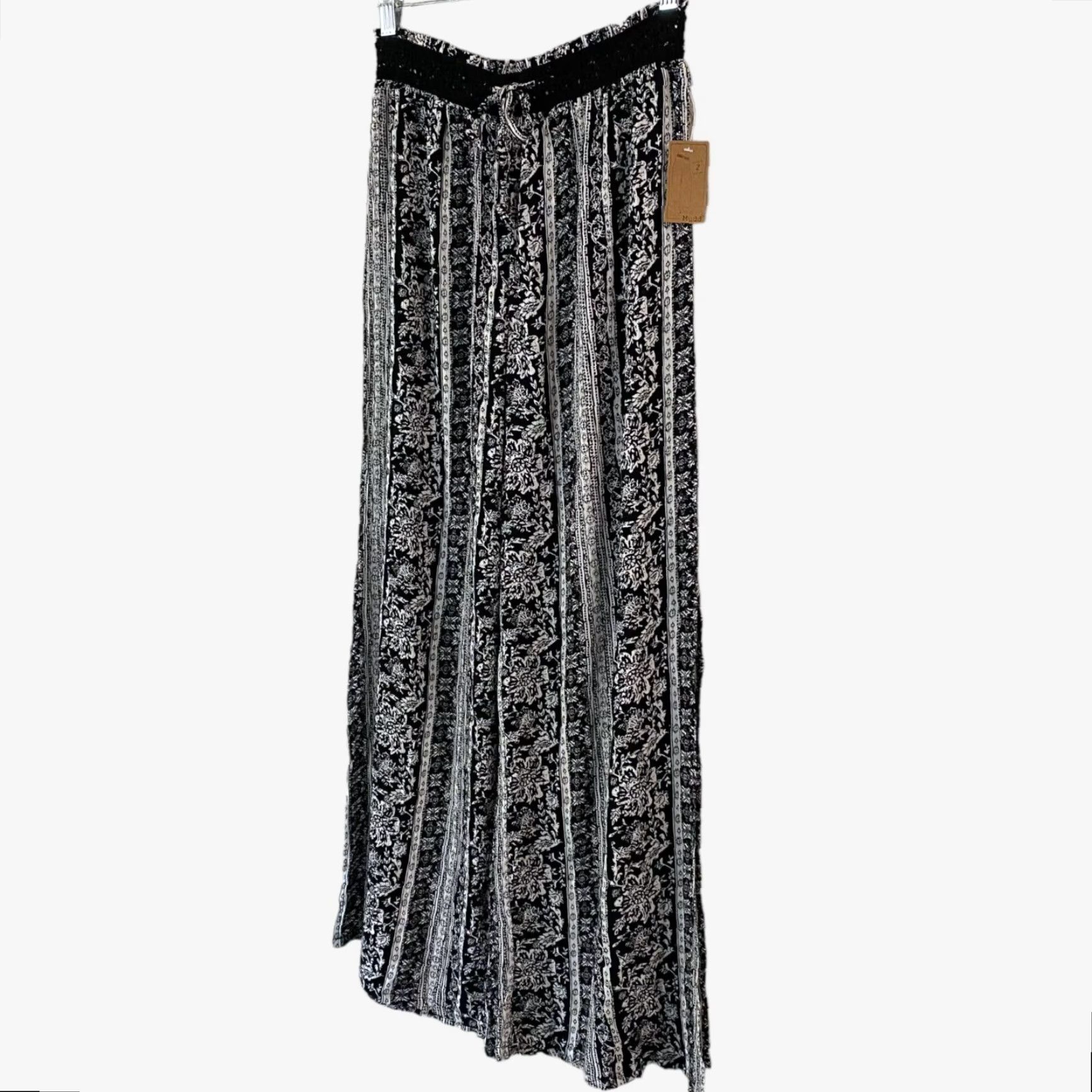 Paradise VINTAGE Mudd Floral Wide-Leg Pants Women's Medium Black High-Waisted Casual Bohemian Size 32" / US 10 / IT 46 - 2 Thumbnail