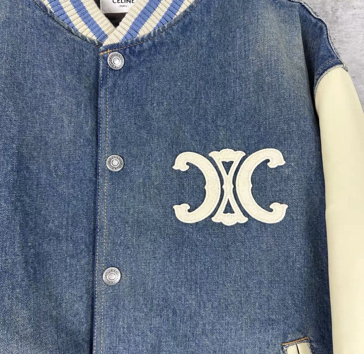 Celine Celine Washed Denim & Leather Triomphe Cotton Jacket J42 Size US M / EU 48-50 / 2 - 4 Thumbnail