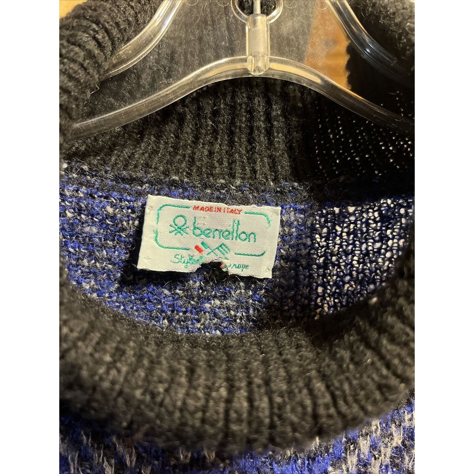 United Colors Of Benetton Benetton VTG L 46 Blue Argyle Acrylic Mohair Nylon Sweater Size L / US 10 / IT 46 - 3 Thumbnail