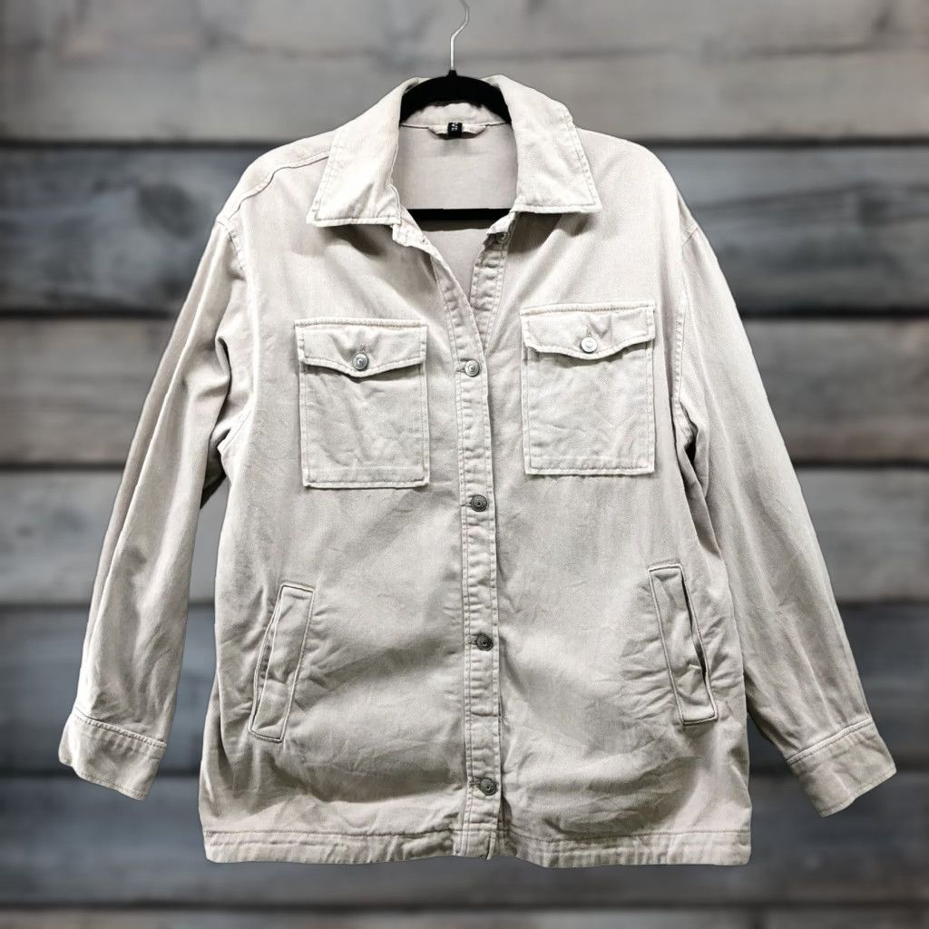 H&M H&M Womens Denim Jacket Oversized M Beige Taupe Cotton Twill Shacket Size M / US 6-8 / IT 42-44 - 1 Thumbnail