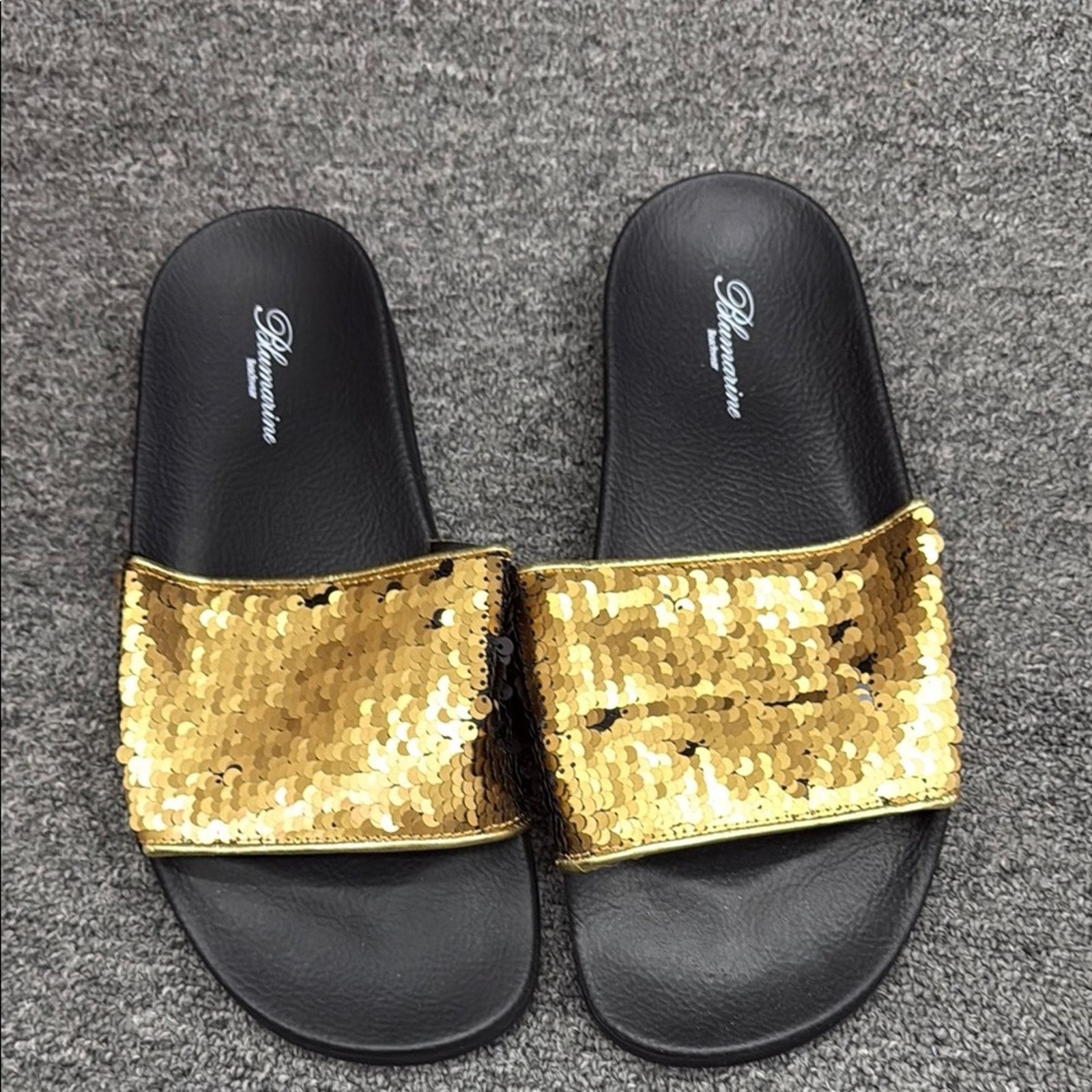 Blumarine NWT Blumarine Gold Sequin Women's Slide Sandals 11 EU 41 Size US 11 / IT 41 - 1 Thumbnail