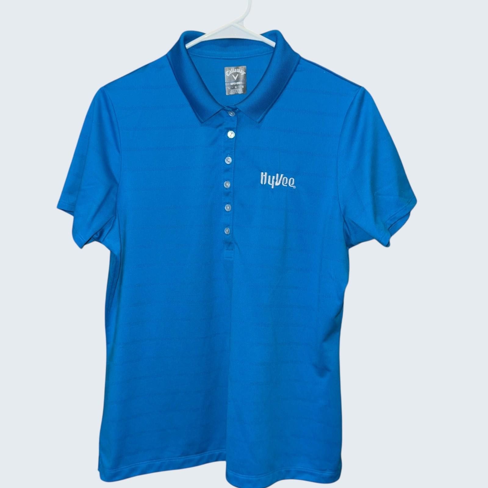 Callaway Callaway Mens Blue Striped Polo Shirt Hy-Vee Logo L Size ONE SIZE - 1 Thumbnail