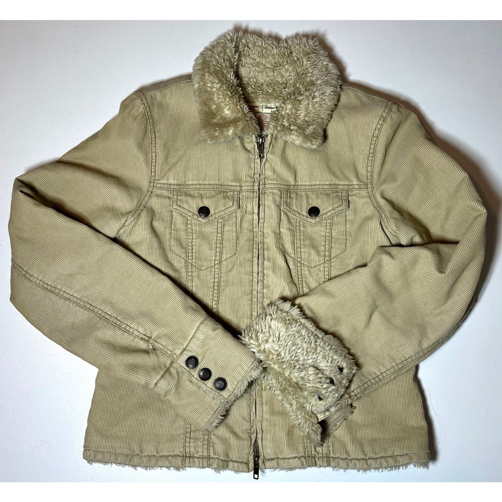 Abercrombie & Fitch VINTAGE Abercrombie & Fitch Corduroy Trucker Jacket Women M Beige Short Long Sleeve Zip City Retro Size M / US 6-8 / IT 42-44 - 5 Thumbnail
