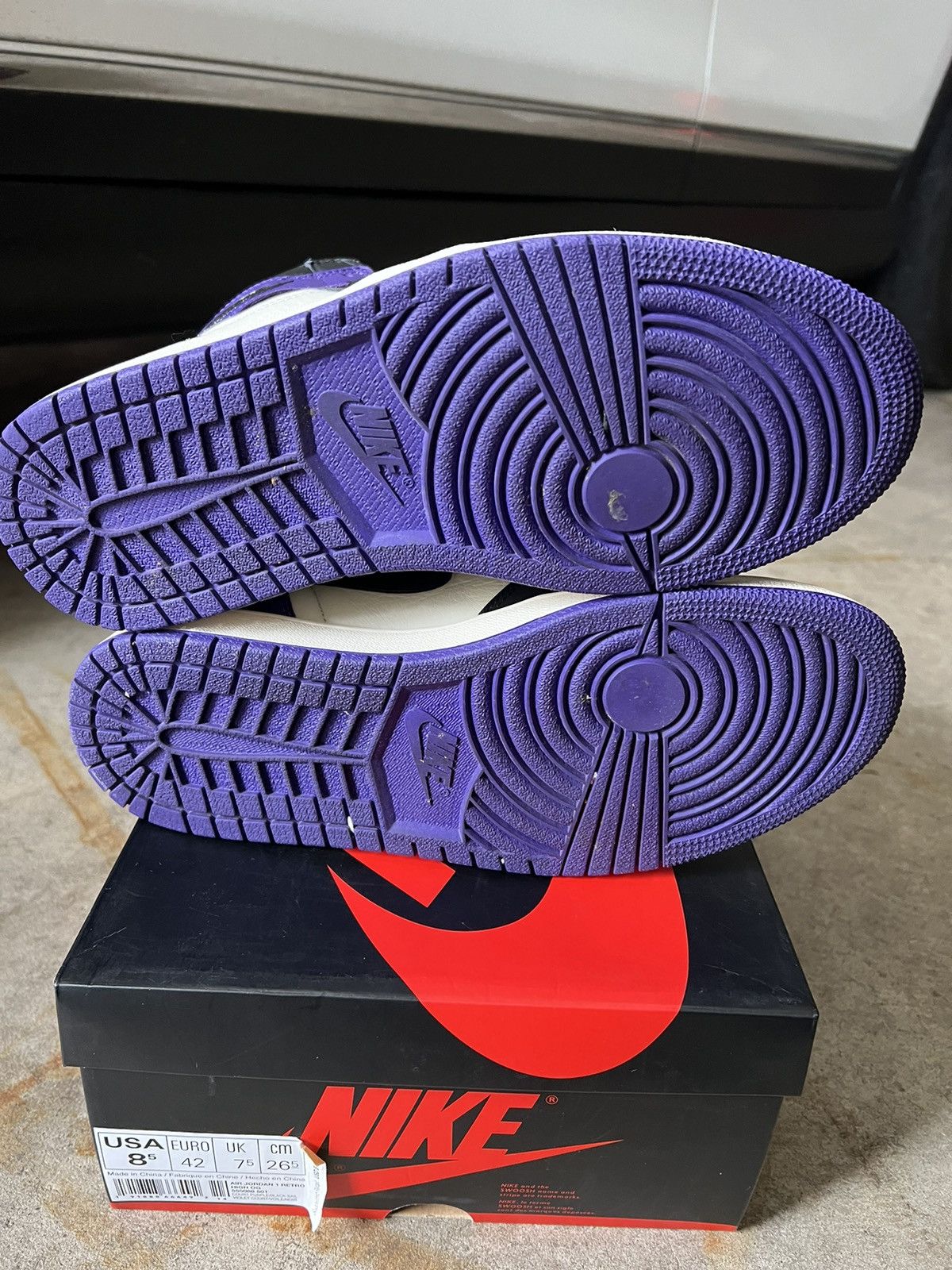 Jordan Brand Jordan 1 High Purple Toe Court Purple Size US 8.5 / EU 41-42 - 6 Thumbnail