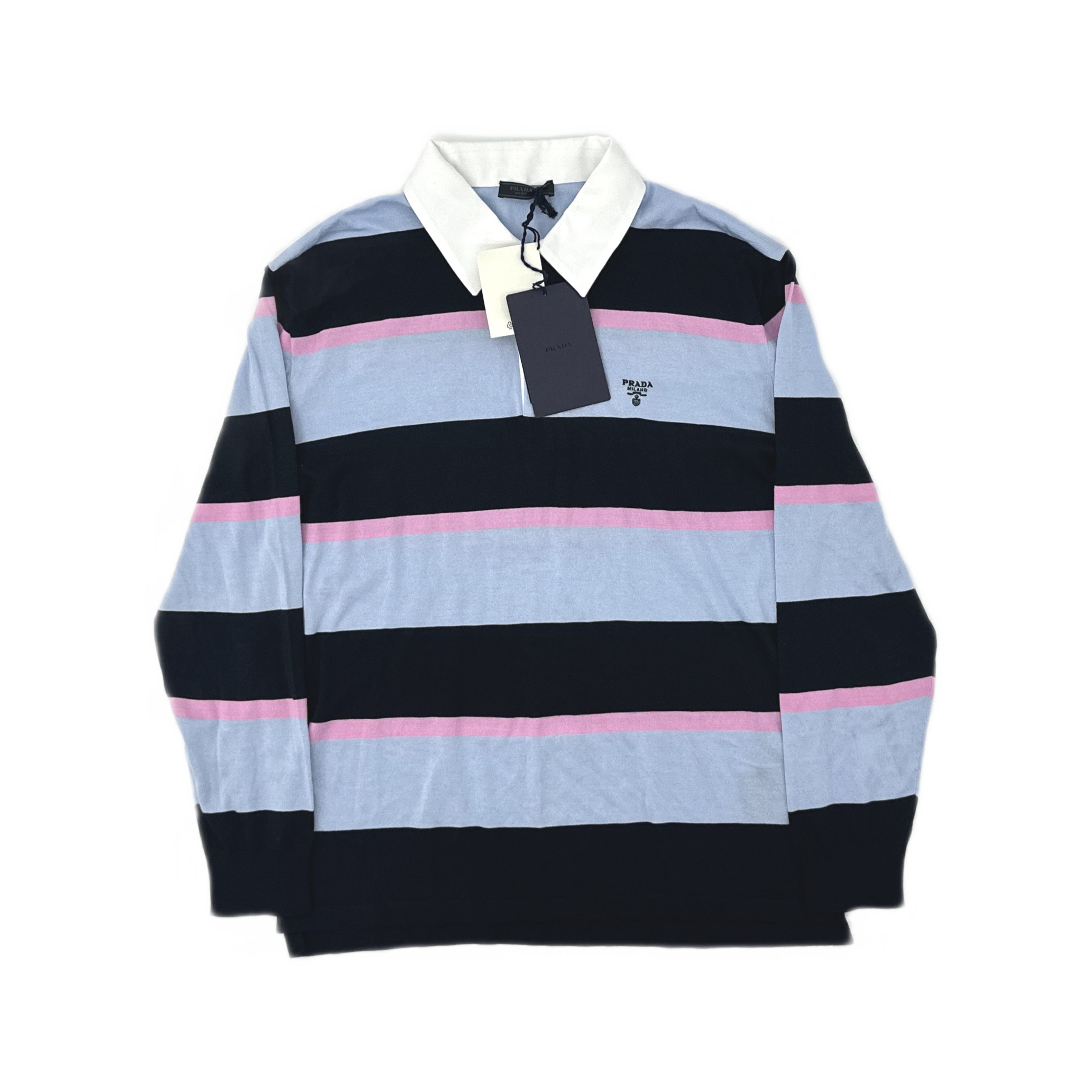 Prada Prada Striped Cotton Silk Polo Shirt Size 50 Size US M / EU 48-50 / 2 - 1 Thumbnail