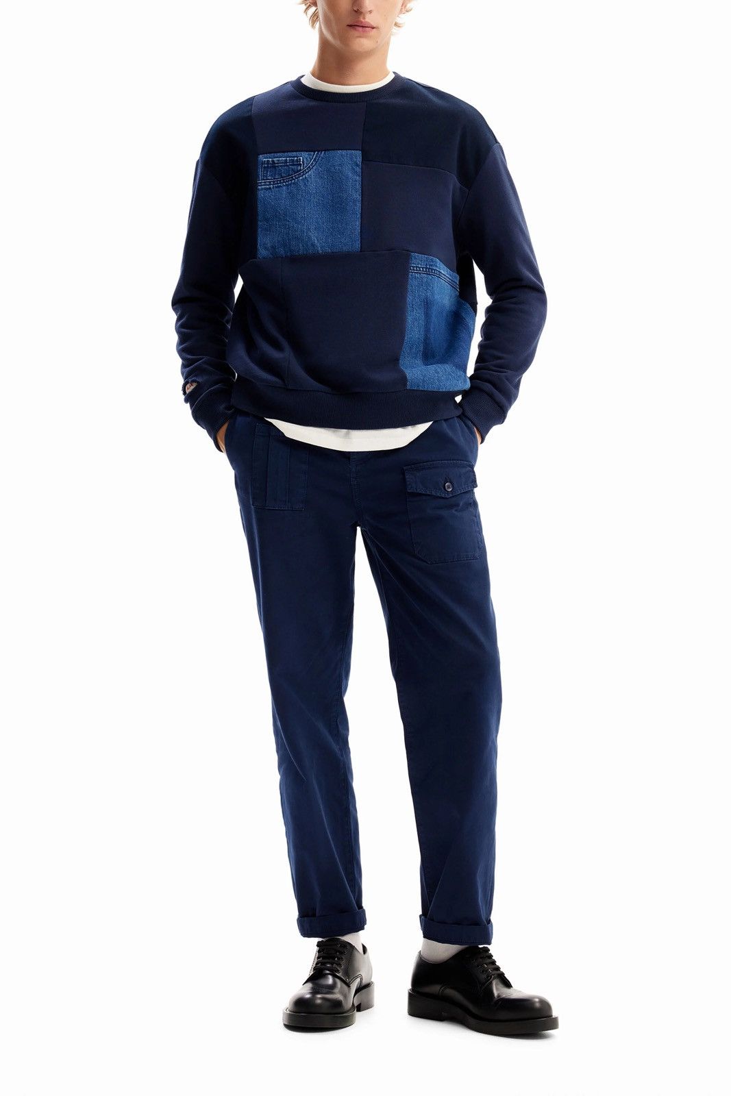 Desigual Desigual Denim Patchwork Sweatshirt Relaxed Blue Mens XL Size US XL / EU 56 / 4 - 3 Thumbnail
