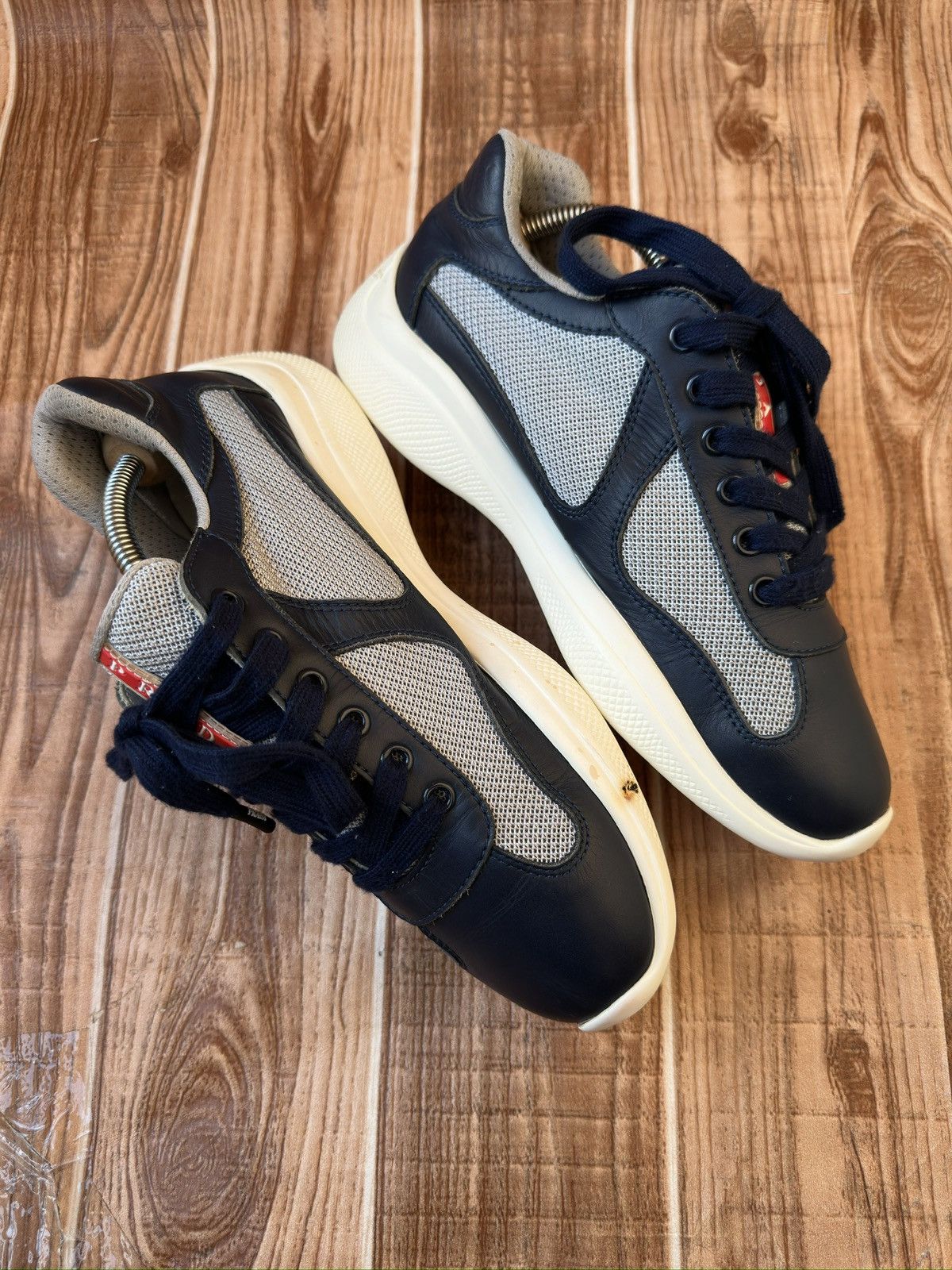 Prada Prada Americas Cup Blue Leather Low Top Sneaks Size US 6 / EU 39 - 8 Thumbnail