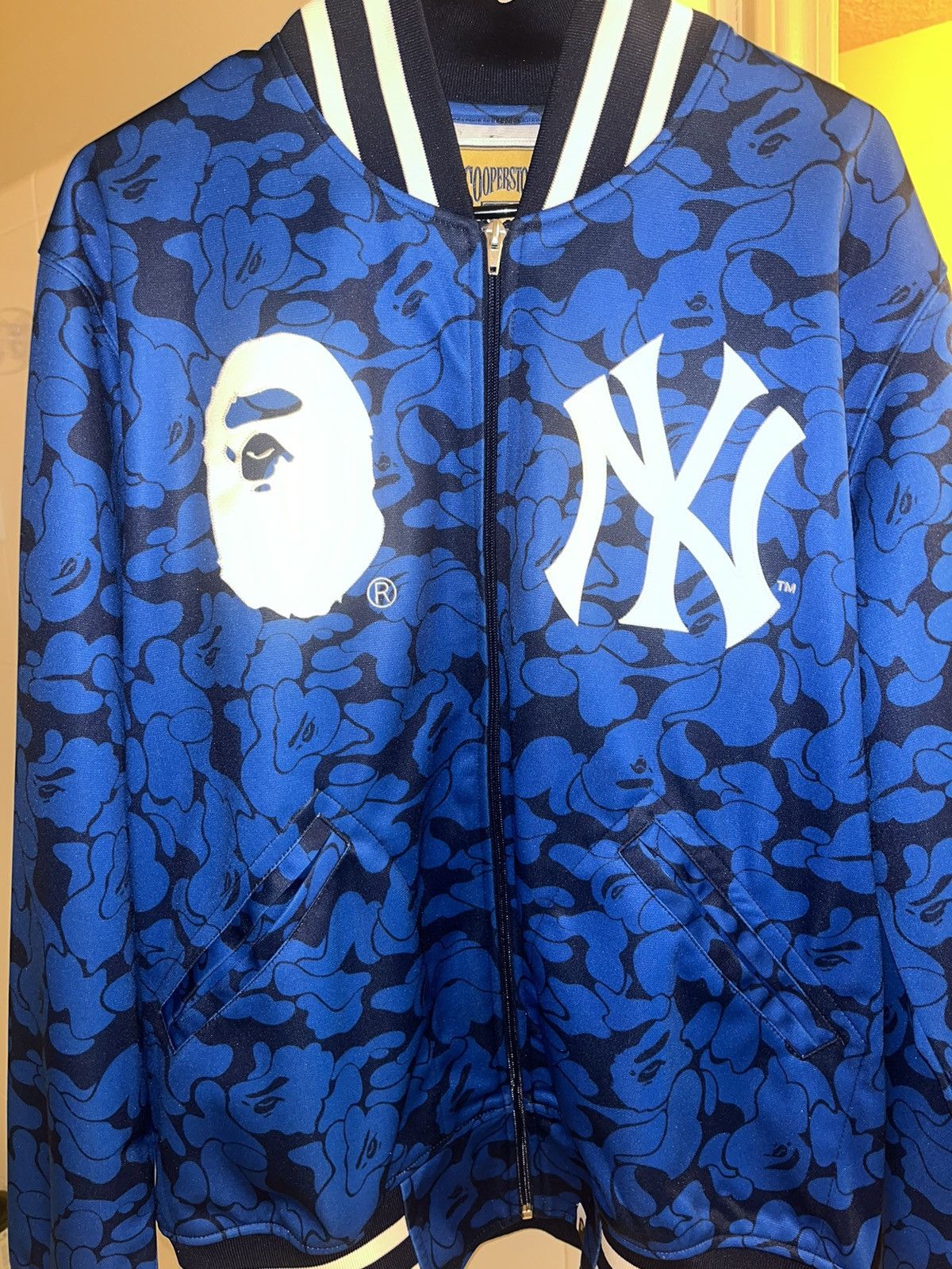 Image of Bape X Mitchell & Ness Ny Yankees Jacket in Blue, Men's (Size XL)