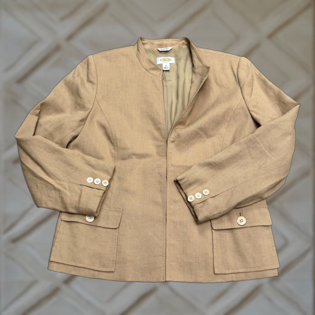Talbots Talbots Jacket Womens 10 Brown Tan Linen Blend Collarless Hook Eye Career Size L / US 10 / IT 46 - 1 Thumbnail