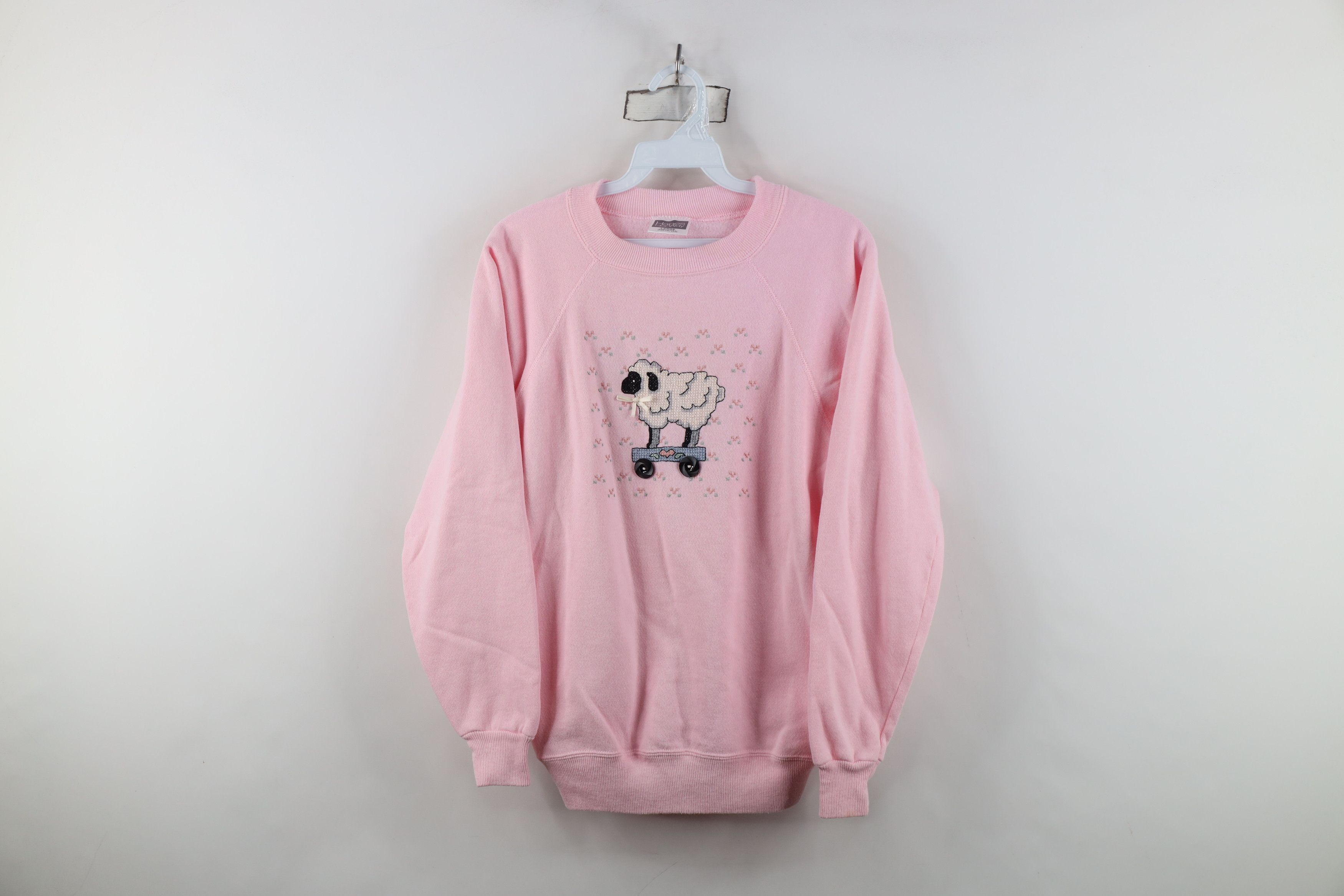 Vintage Vintage 90s Streetwear Sheep Heart Sweatshirt Pink USA Size L / US 10 / IT 46 - 1 Thumbnail